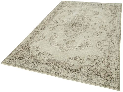 Vintage Bej Eskitme Pamuk Yün El Dokuma Halısı 171x275 Agacan