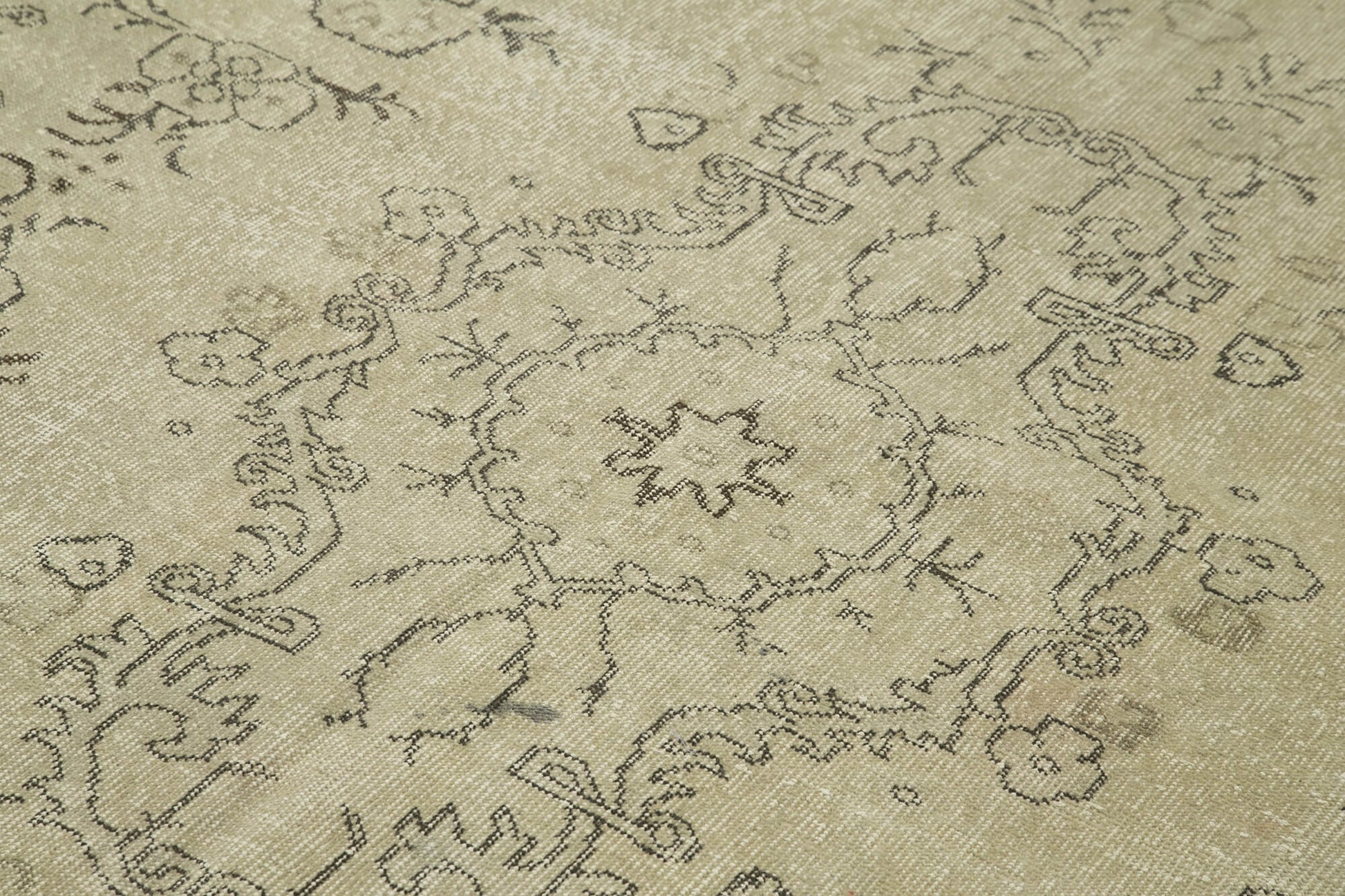 Vintage Bej Eskitme Pamuk Yün El Dokuma Halısı 190x293 Agacan