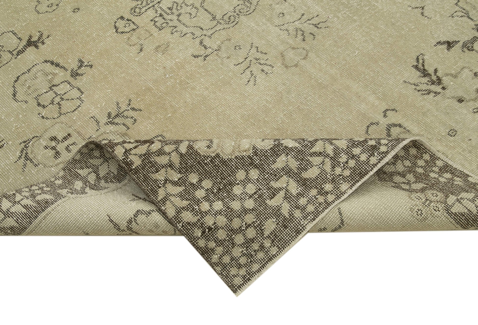 Vintage Bej Eskitme Pamuk Yün El Dokuma Halısı 190x293 Agacan