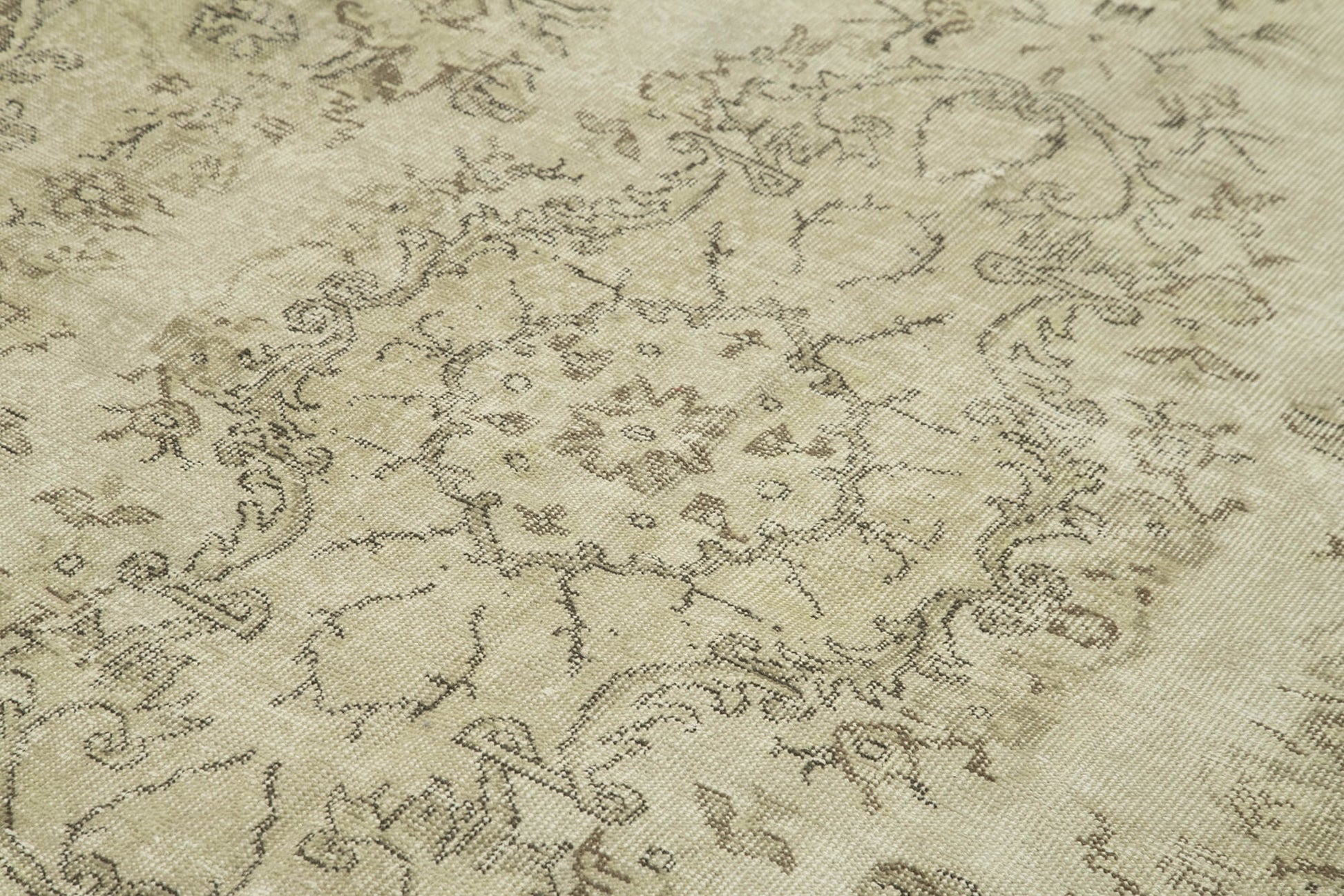 Vintage Bej Eskitme Pamuk Yün El Dokuma Halısı 177x300 Agacan