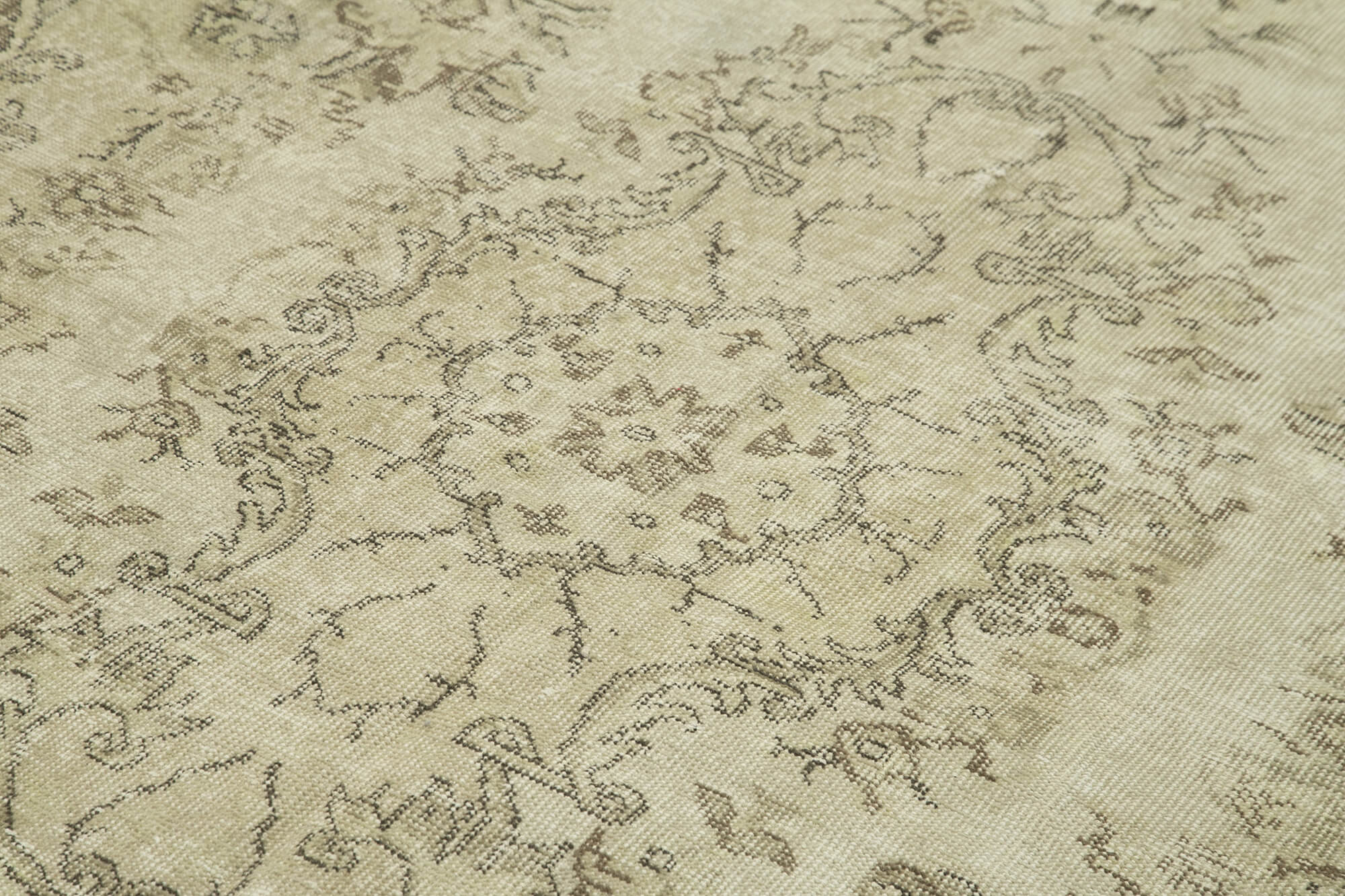 Vintage Bej Eskitme Pamuk Yün El Dokuma Halısı 177x300 Agacan