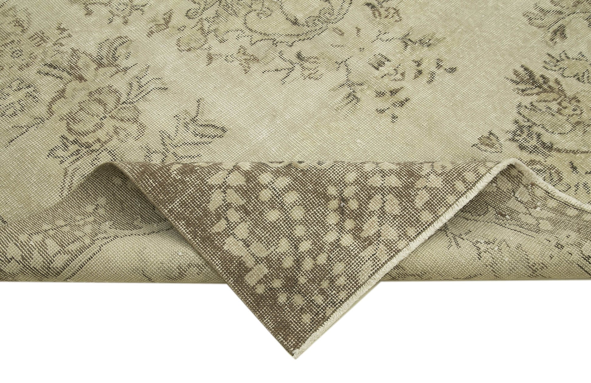 Vintage Bej Eskitme Pamuk Yün El Dokuma Halısı 177x300 Agacan