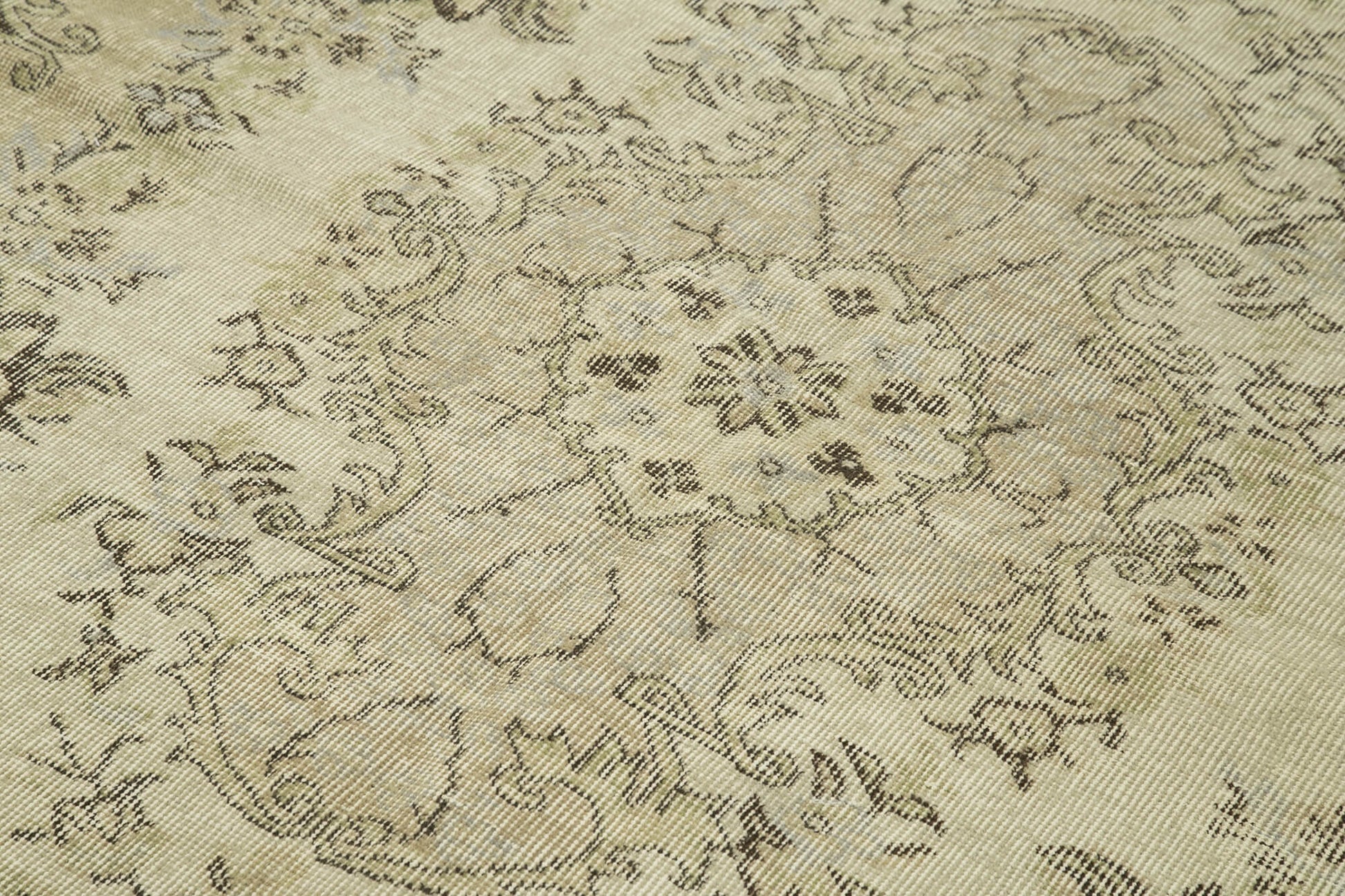 Vintage Bej Eskitme Pamuk Yün El Dokuma Halısı 177x276 Agacan