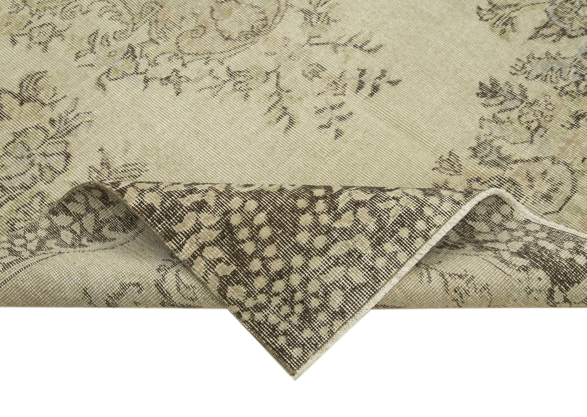 Vintage Bej Eskitme Pamuk Yün El Dokuma Halısı 177x276 Agacan