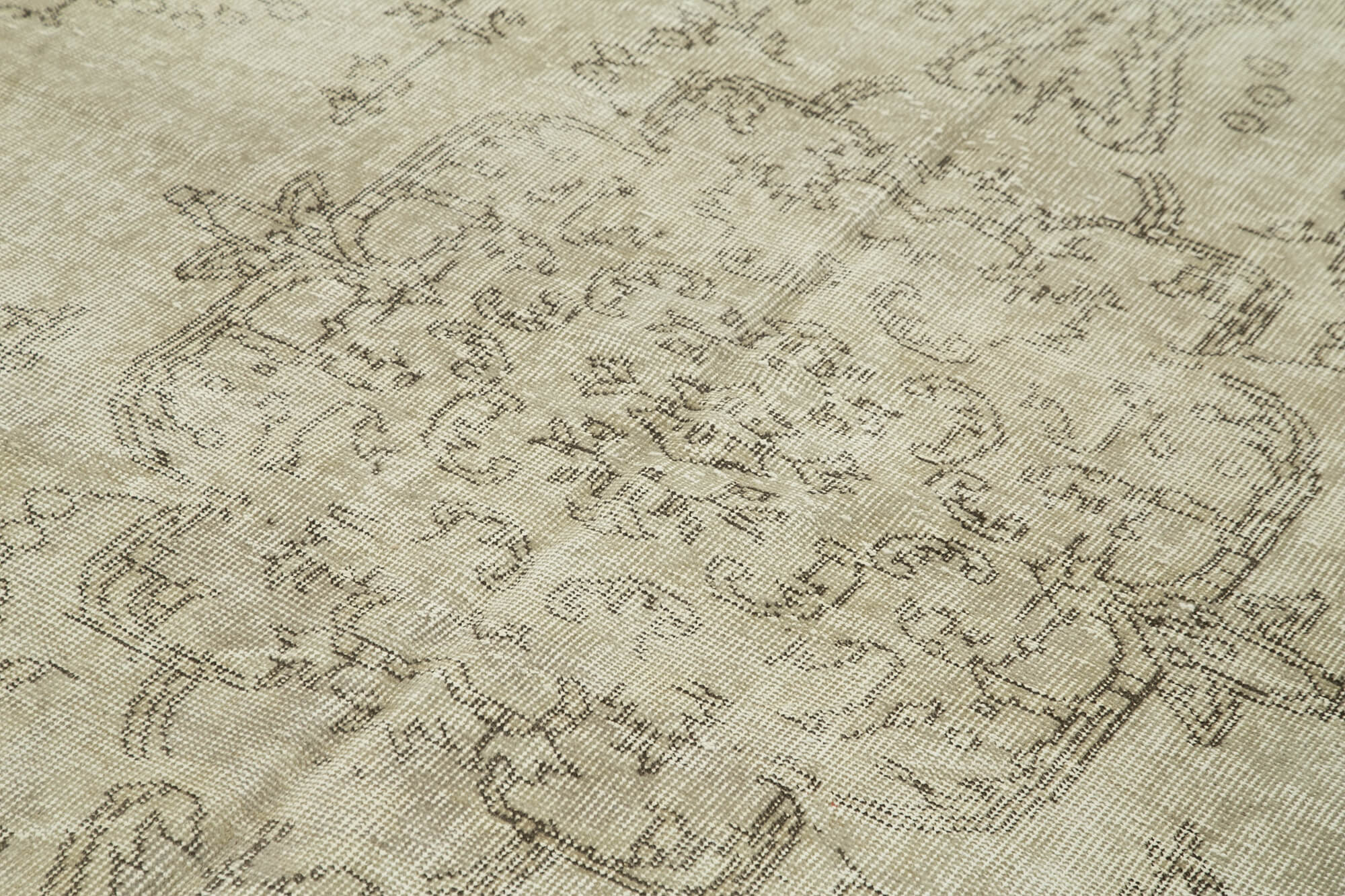 Vintage Bej Eskitme Pamuk Yün El Dokuma Halısı 190x303 Agacan