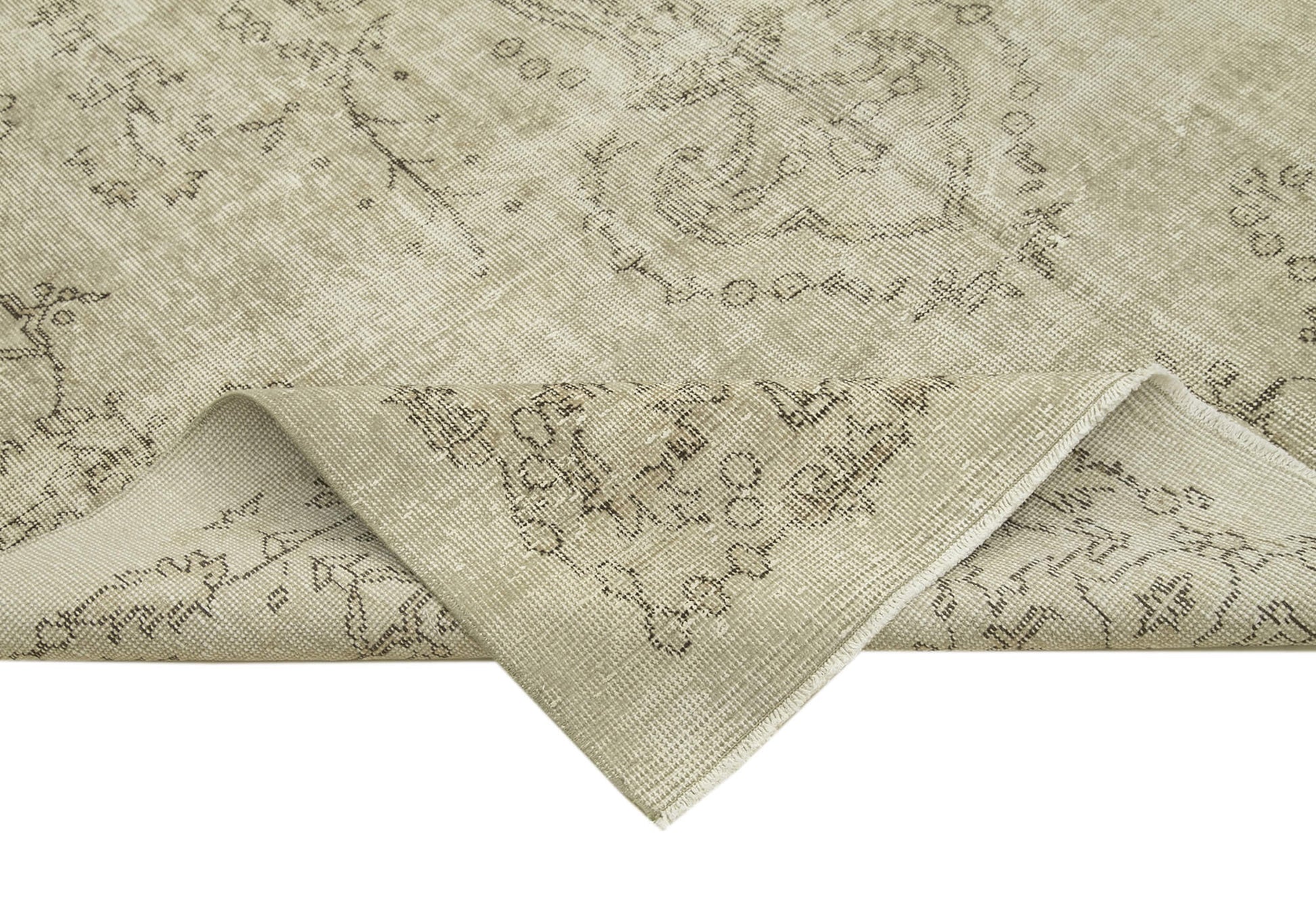 Vintage Bej Eskitme Pamuk Yün El Dokuma Halısı 190x303 Agacan