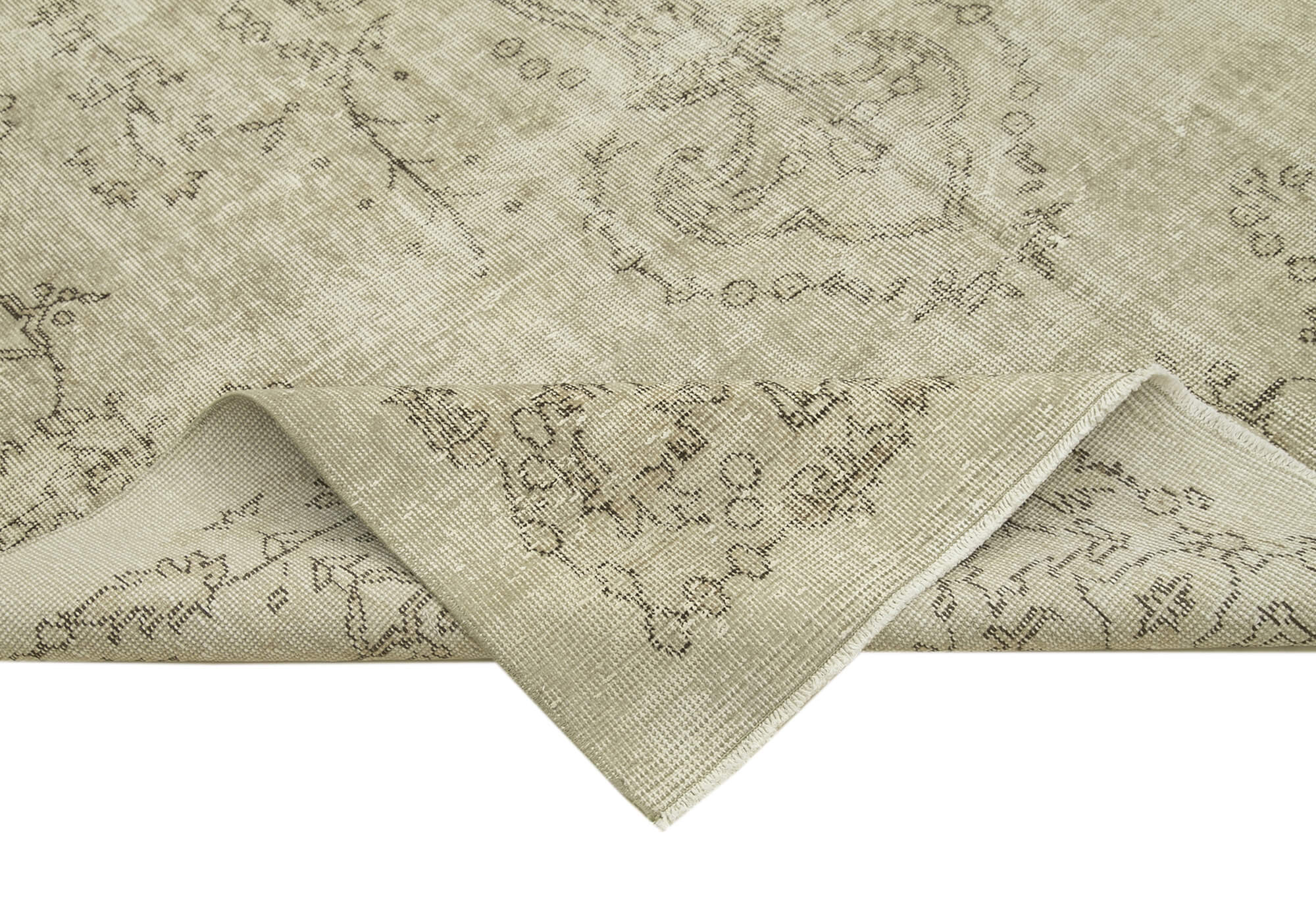 Vintage Bej Eskitme Pamuk Yün El Dokuma Halısı 190x303 Agacan