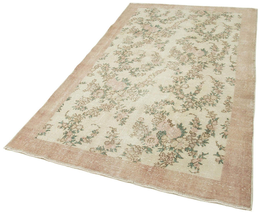 Vintage Bej Eskitme Pamuk Yün El Dokuma Halısı 147x246 Agacan