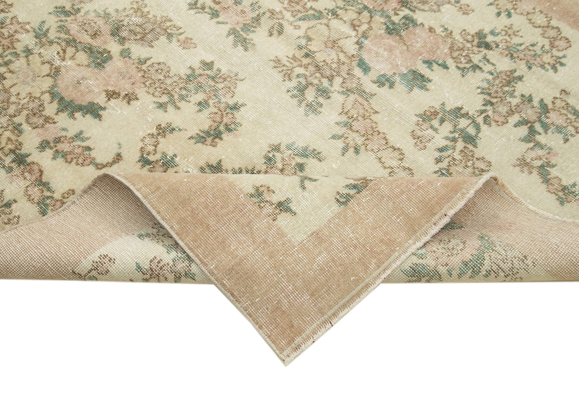 Vintage Bej Eskitme Pamuk Yün El Dokuma Halısı 147x246 Agacan