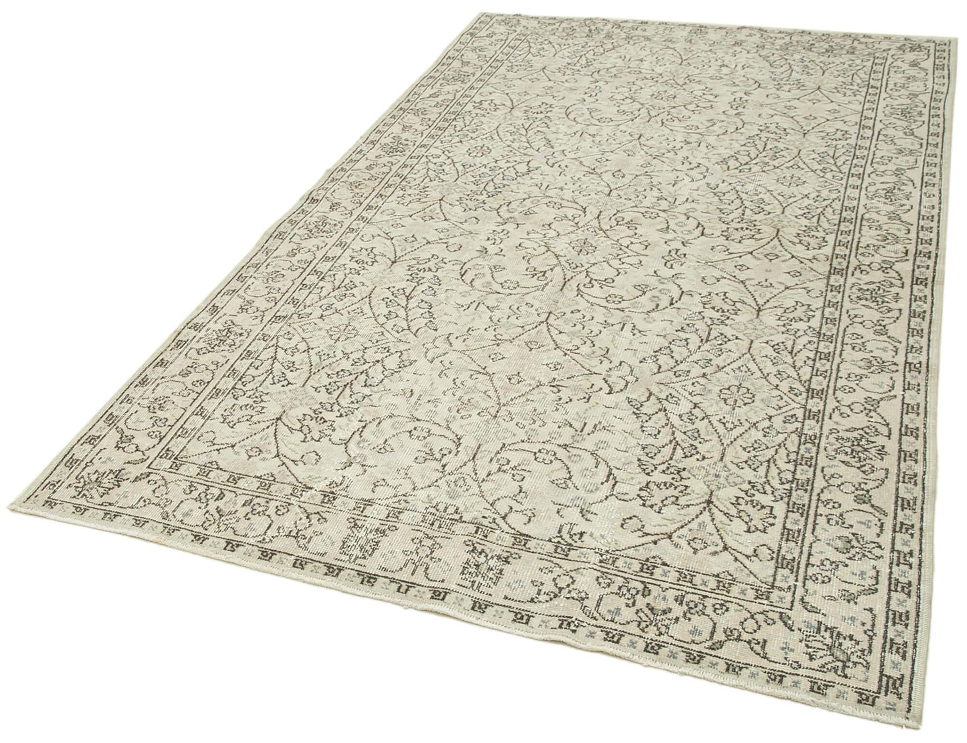 Vintage Bej Eskitme Pamuk Yün El Dokuma Halısı 157x260 Agacan