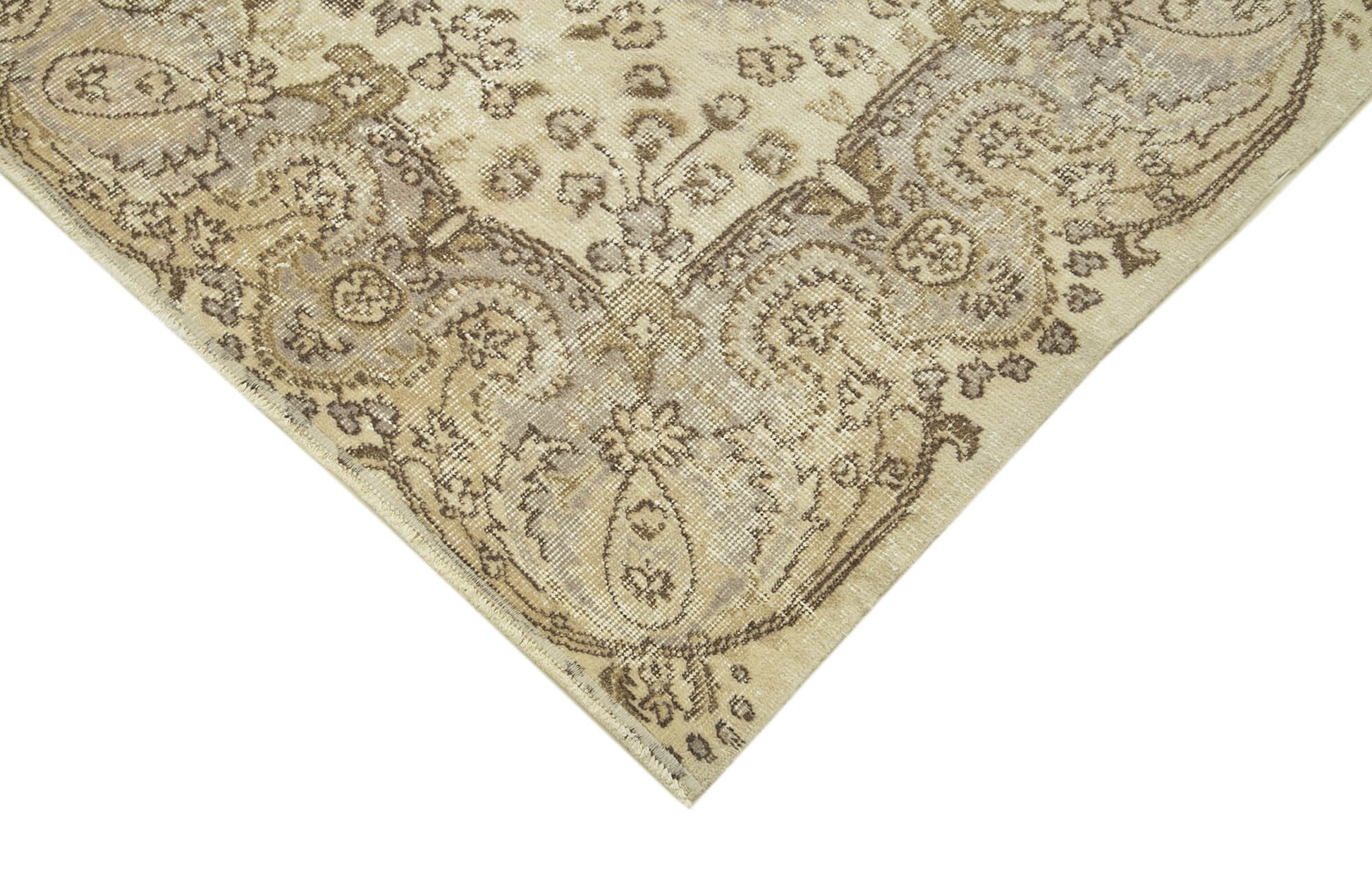 Vintage Bej Eskitme Pamuk Yün El Dokuma Halısı 167x270 Agacan