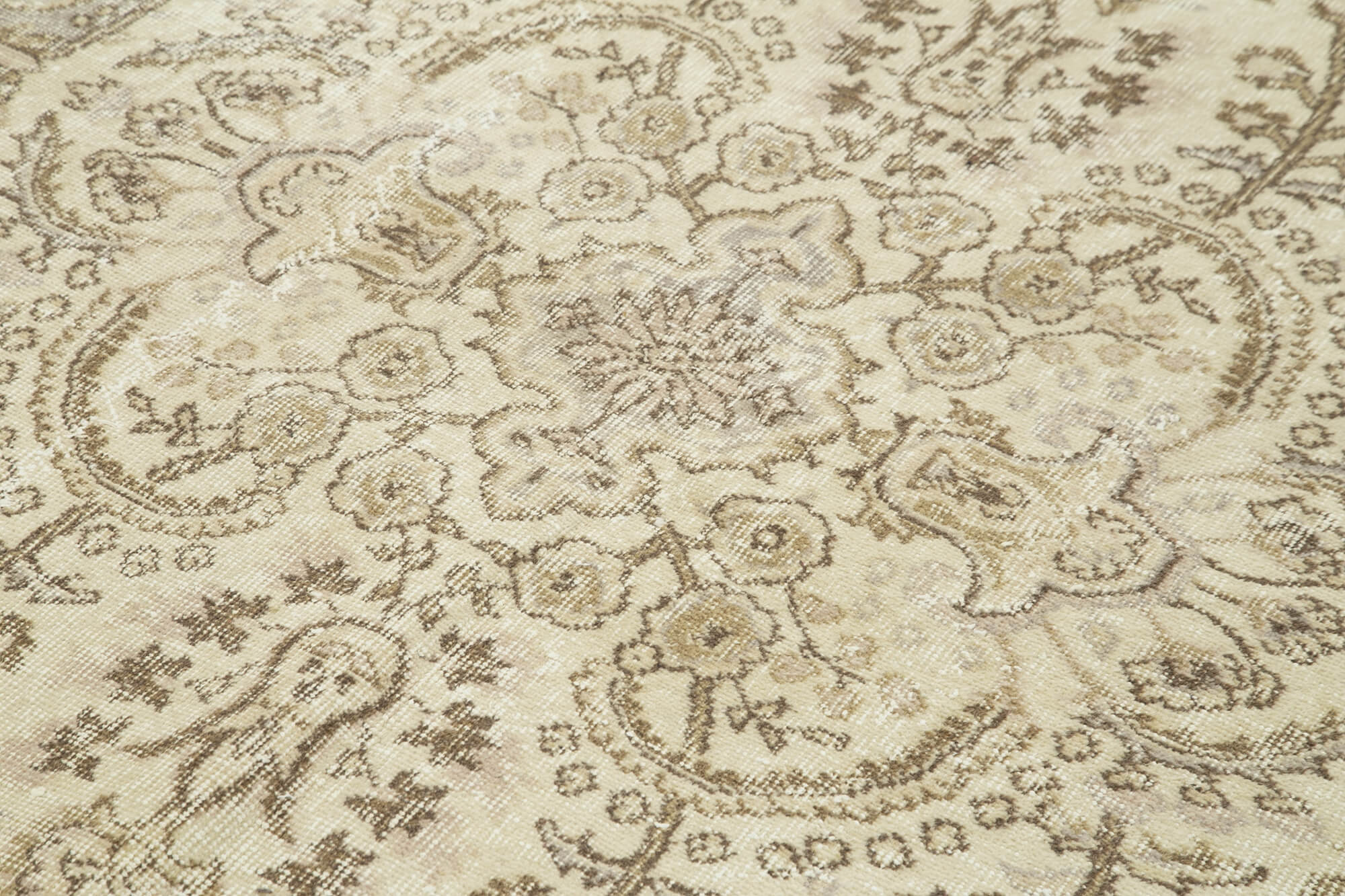 Vintage Bej Eskitme Pamuk Yün El Dokuma Halısı 167x270 Agacan