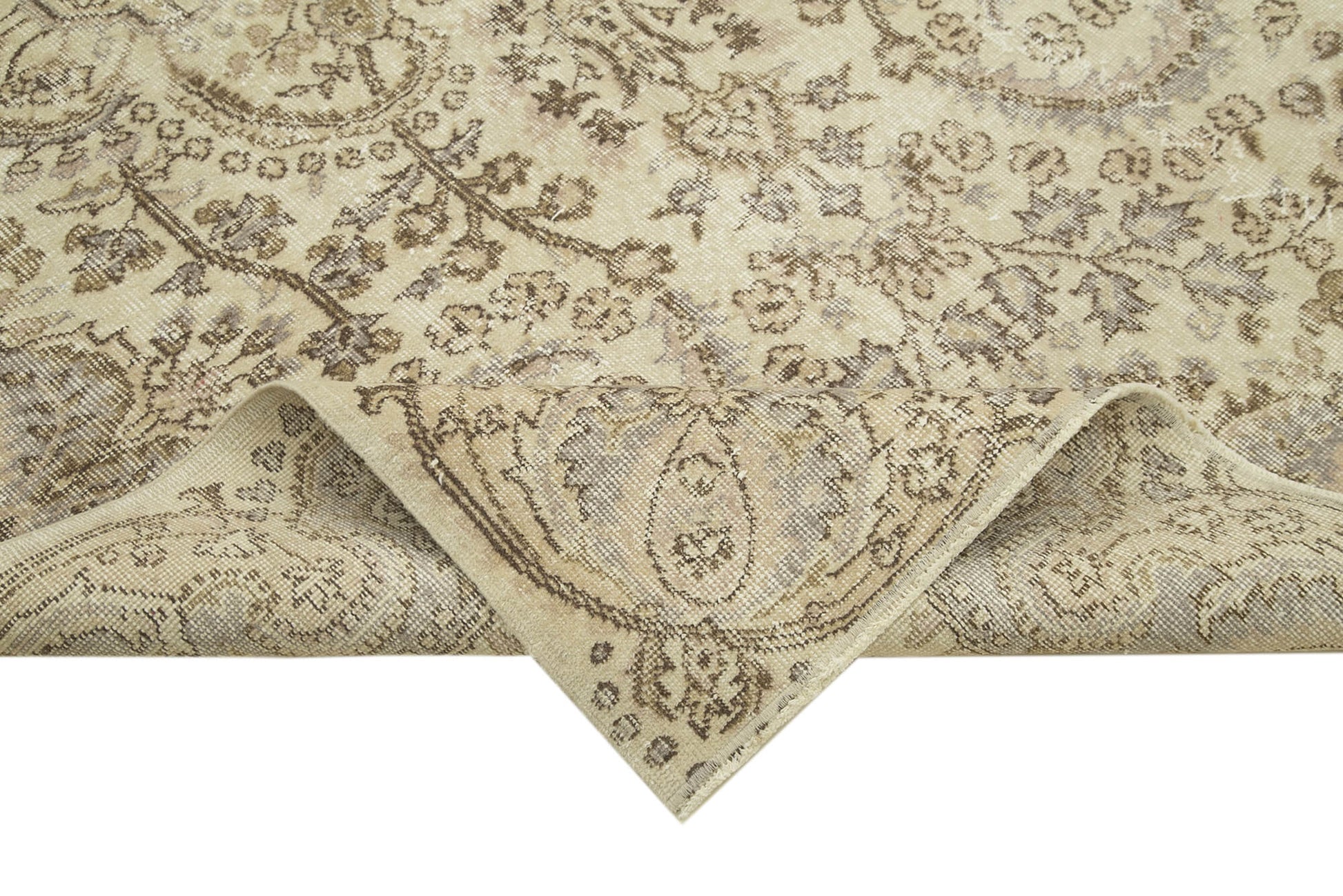 Vintage Bej Eskitme Pamuk Yün El Dokuma Halısı 167x270 Agacan