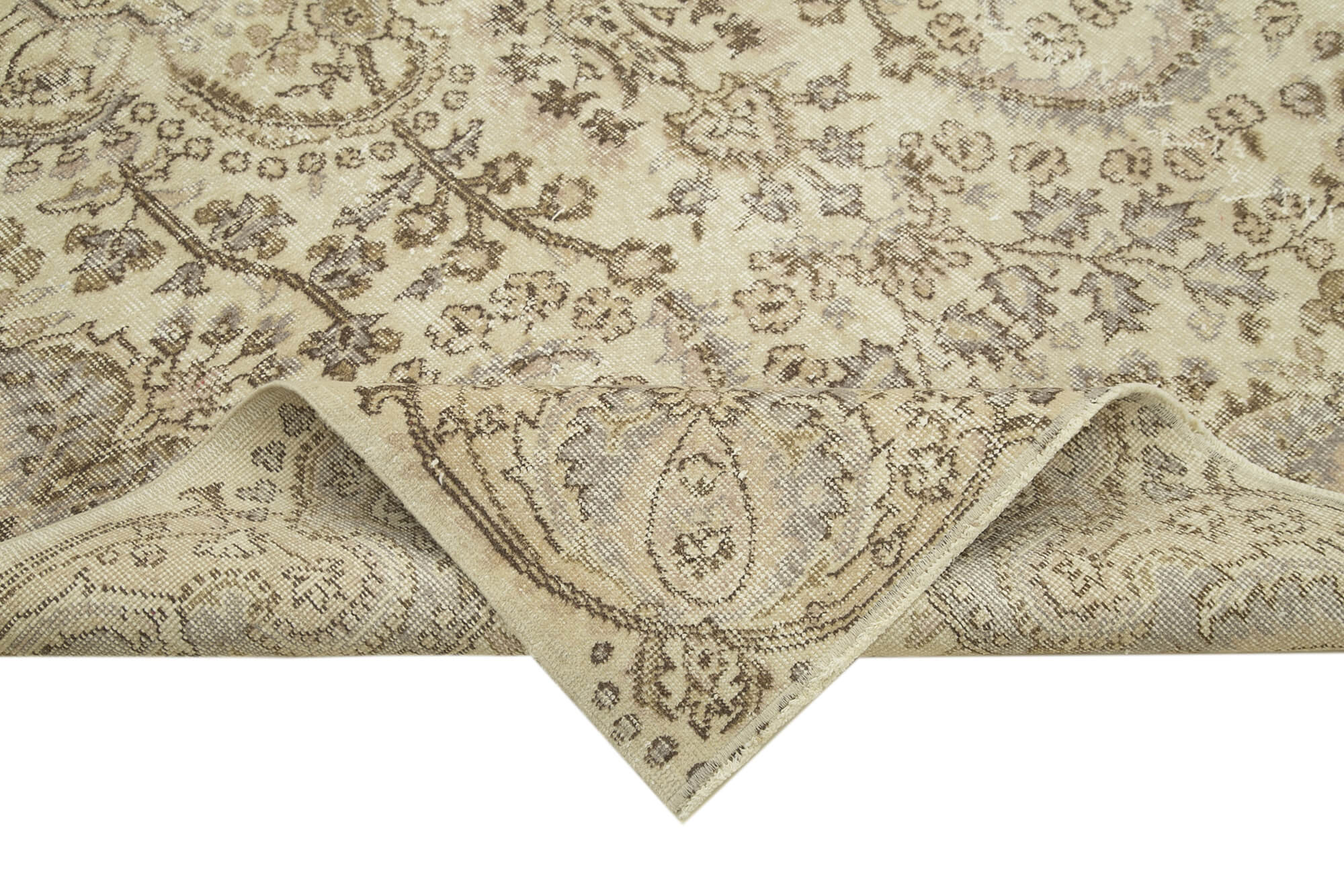 Vintage Bej Eskitme Pamuk Yün El Dokuma Halısı 167x270 Agacan