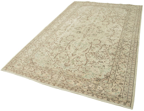 Vintage Bej Eskitme Pamuk Yün El Dokuma Halısı 170x280 Agacan