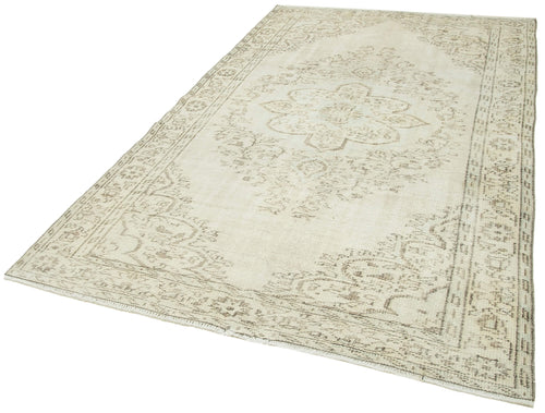 Vintage Bej Eskitme Pamuk Yün El Dokuma Halısı 163x268 Agacan