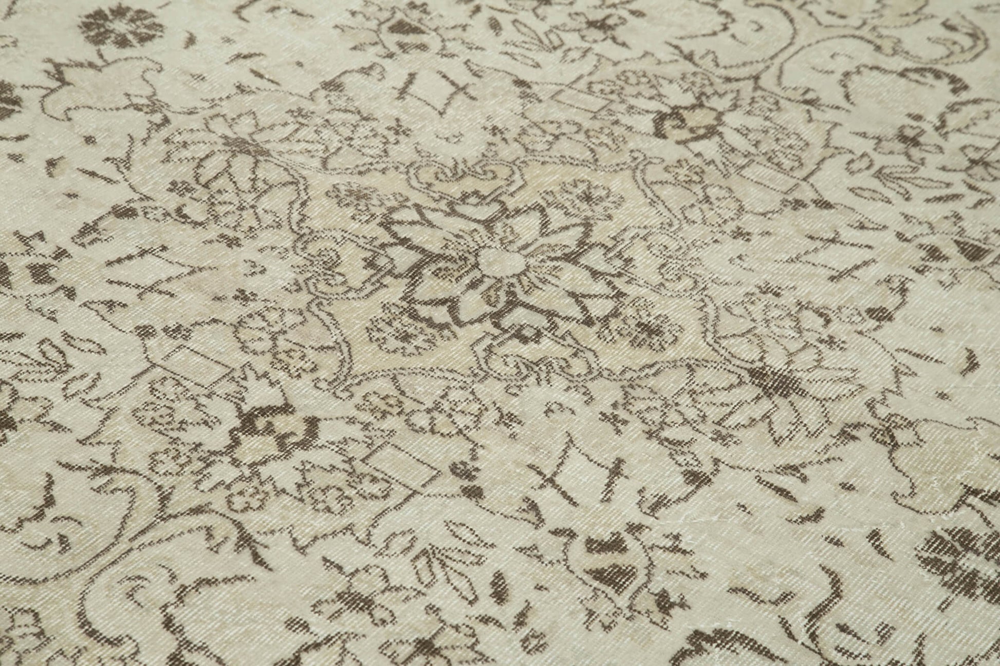 Vintage Bej Eskitme Pamuk Yün El Dokuma Halısı 207x307 Agacan