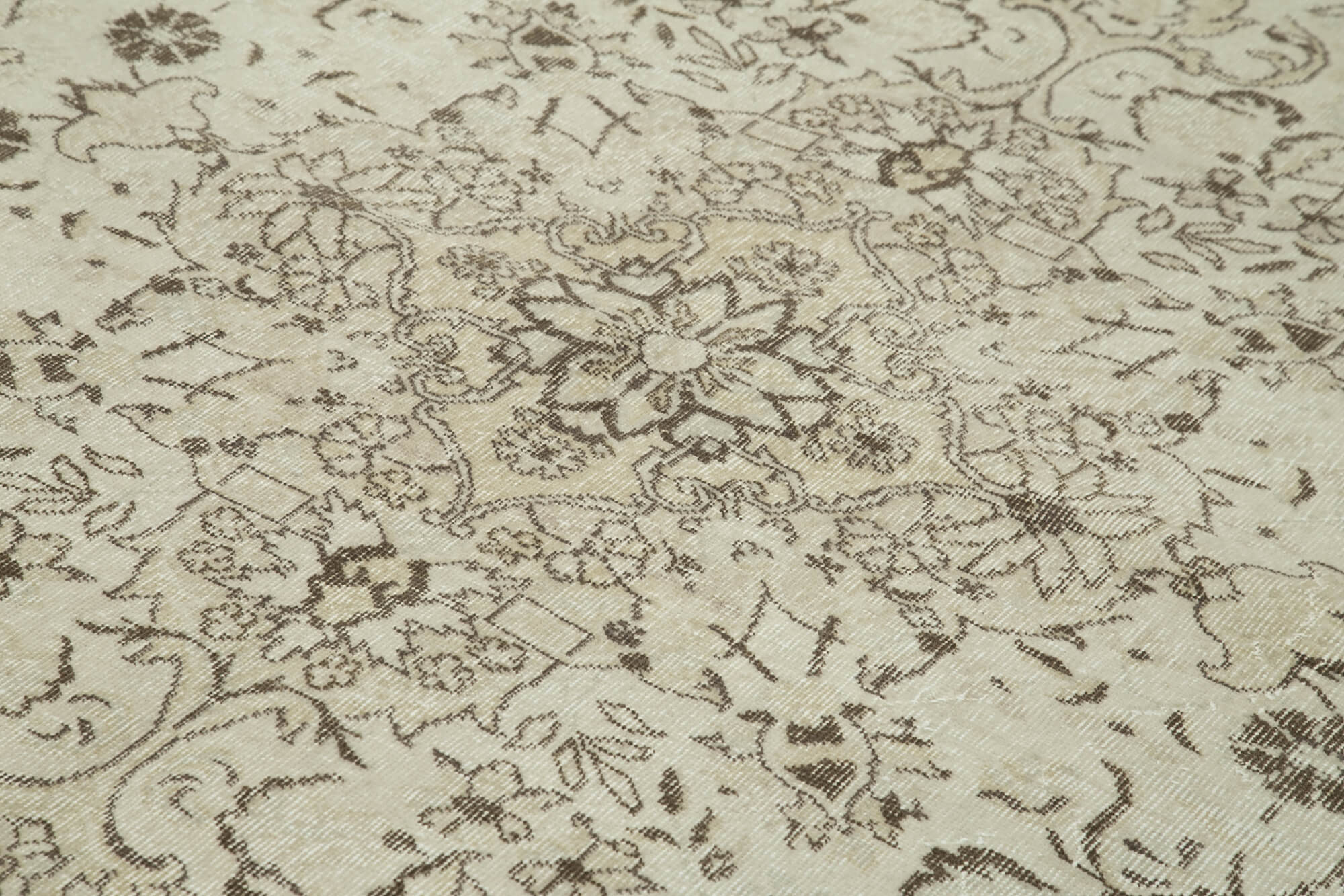 Vintage Bej Eskitme Pamuk Yün El Dokuma Halısı 207x307 Agacan