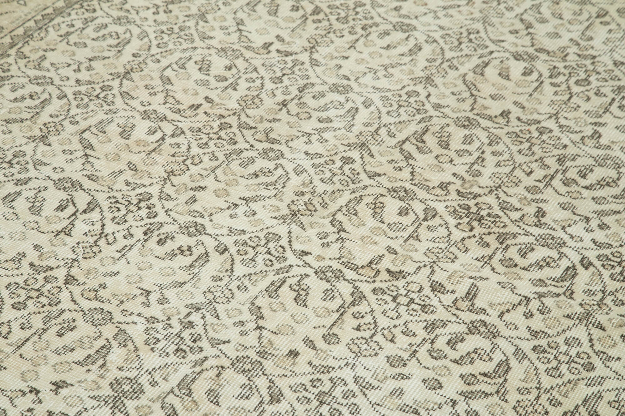 Vintage Bej Eskitme Pamuk Yün El Dokuma Halısı 171x285 Agacan