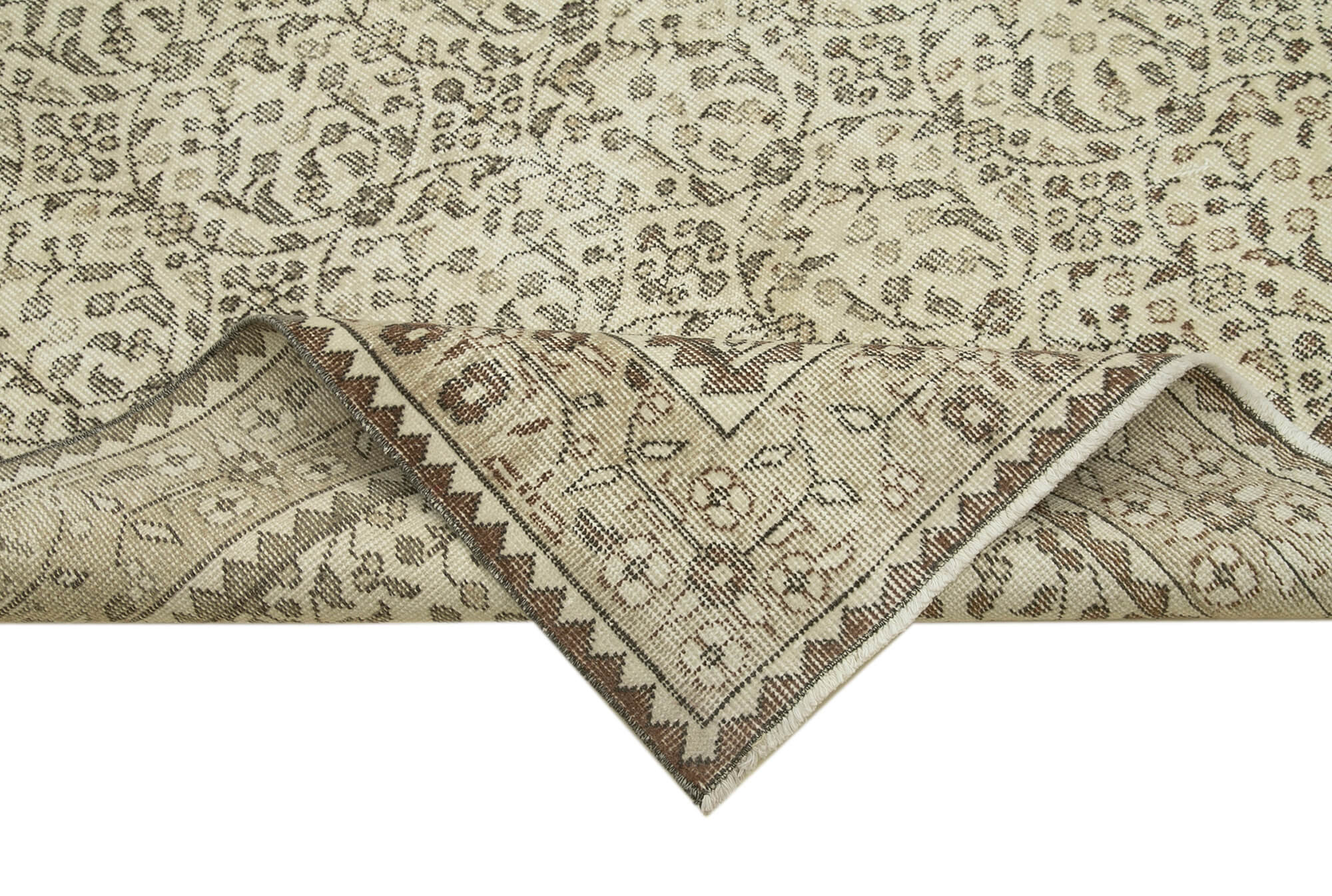 Vintage Bej Eskitme Pamuk Yün El Dokuma Halısı 171x285 Agacan