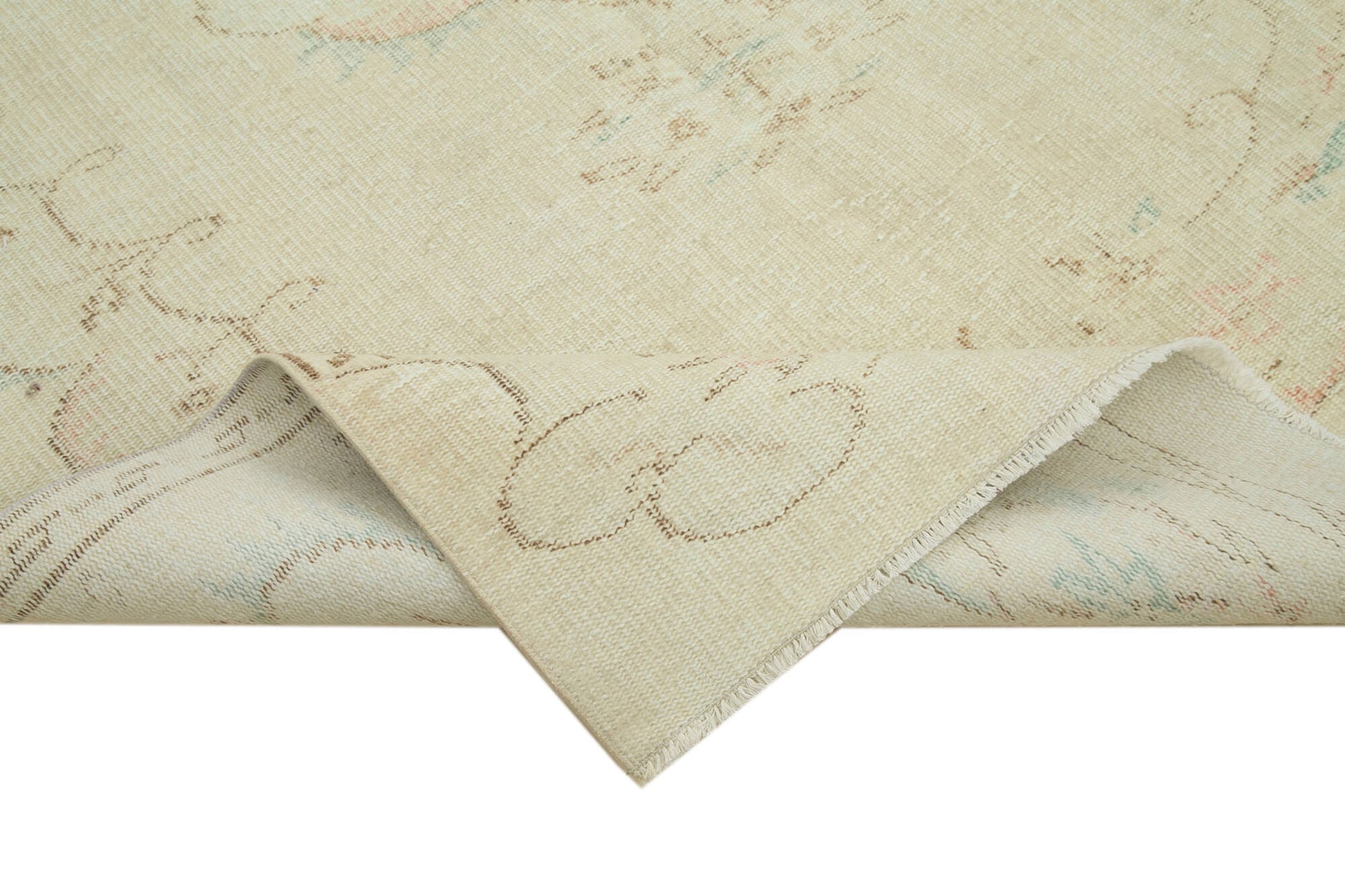 Vintage Bej Eskitme Pamuk Yün El Dokuma Halısı 168x263 Agacan