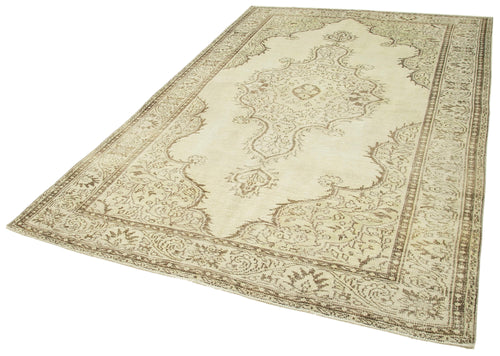 Vintage Bej Eskitme Pamuk Yün El Dokuma Halısı 190x294 Agacan