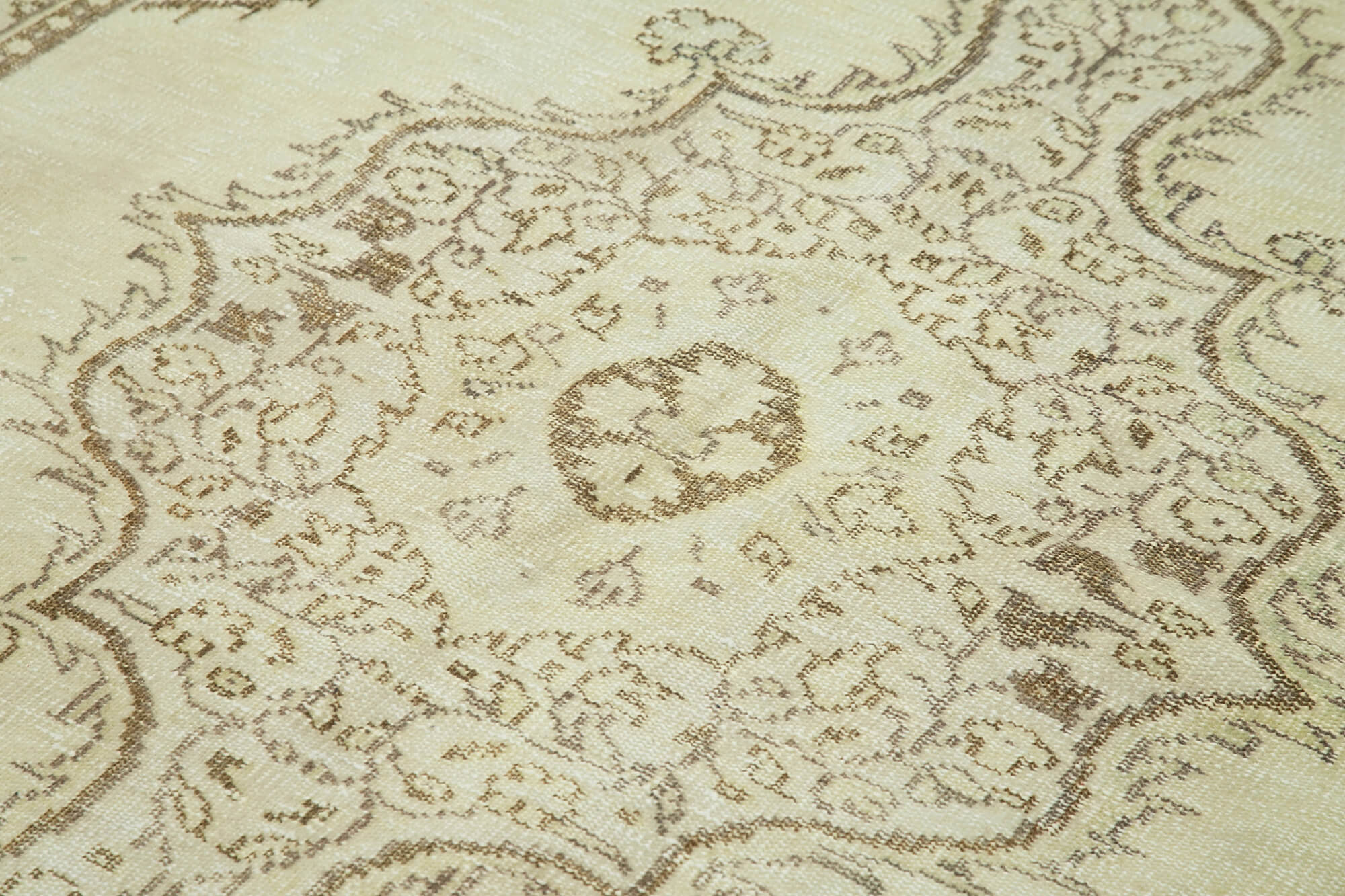 Vintage Bej Eskitme Pamuk Yün El Dokuma Halısı 190x294 Agacan