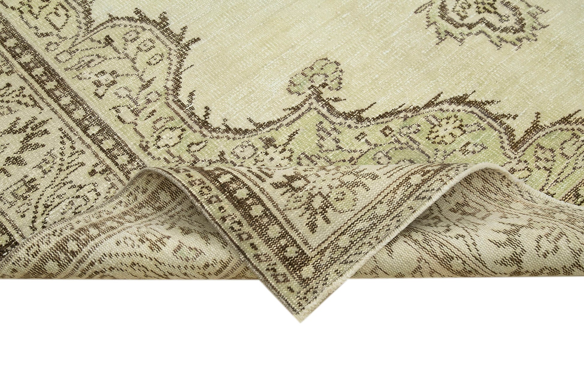 Vintage Bej Eskitme Pamuk Yün El Dokuma Halısı 190x294 Agacan