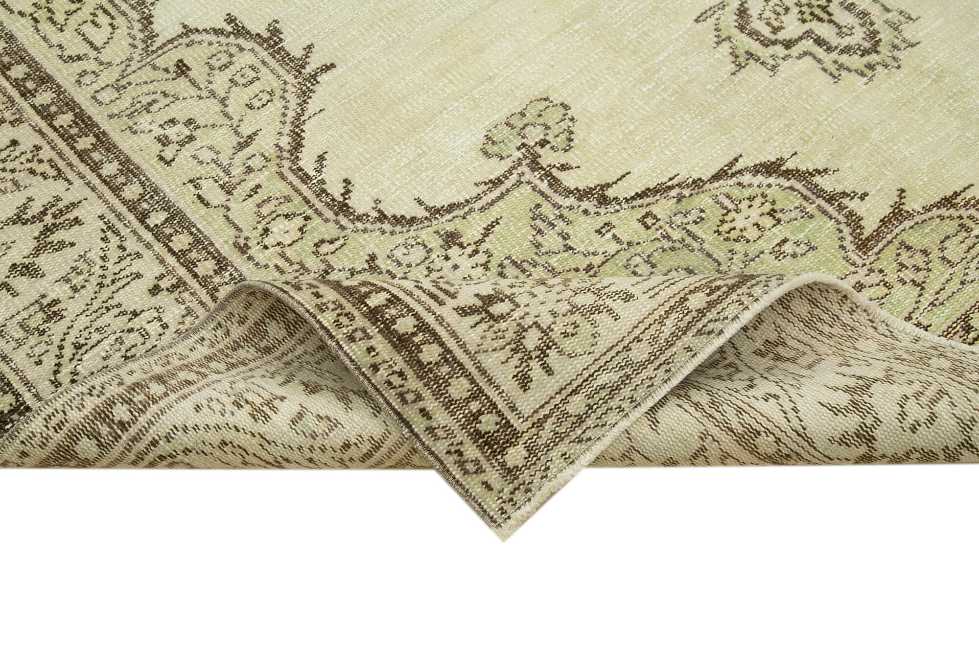 Vintage Bej Eskitme Pamuk Yün El Dokuma Halısı 190x294 Agacan