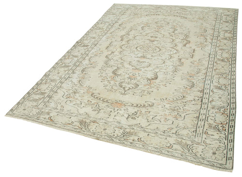 Vintage Bej Eskitme Pamuk Yün El Dokuma Halısı 178x267 Agacan