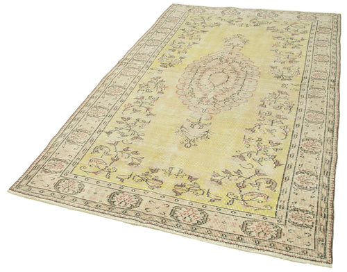 Vintage Bej Eskitme Pamuk Yün El Dokuma Halısı 152x252 Agacan