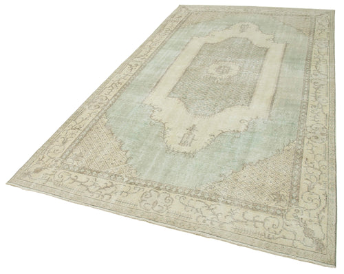 Vintage Bej Eskitme Pamuk Yün El Dokuma Halısı 170x307 Agacan