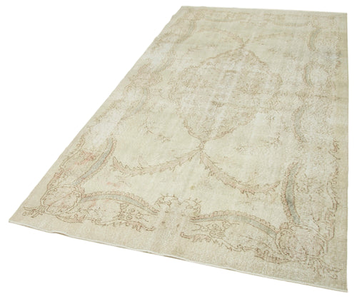 Vintage Bej Eskitme Pamuk Yün El Dokuma Halısı 140x266 Agacan