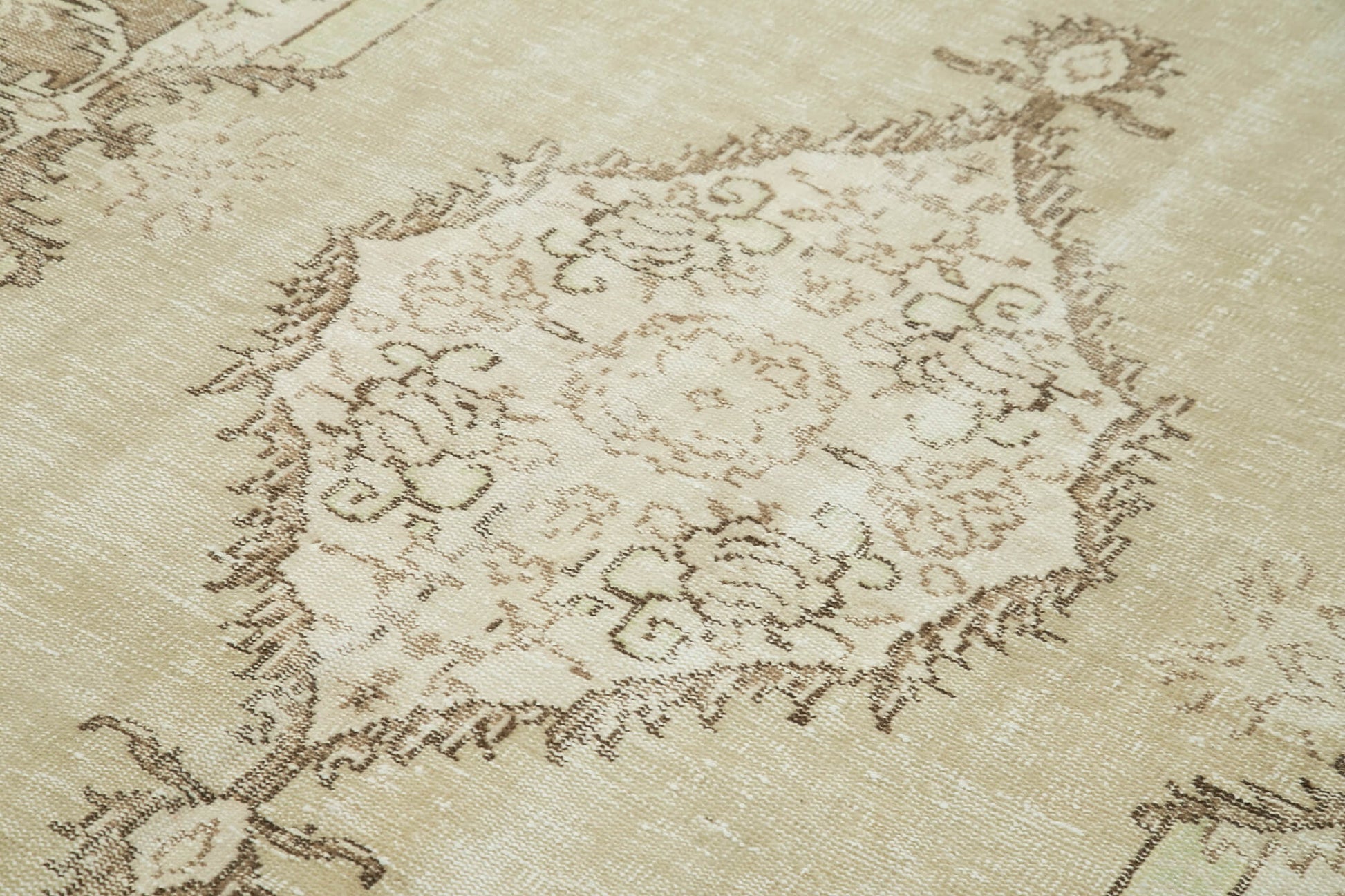 Vintage Bej Eskitme Pamuk Yün El Dokuma Halısı 177x314 Agacan