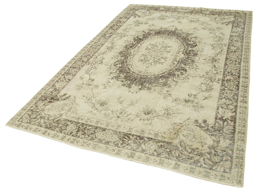 Vintage Bej Eskitme Pamuk Yün El Dokuma Halısı 175x272 Agacan