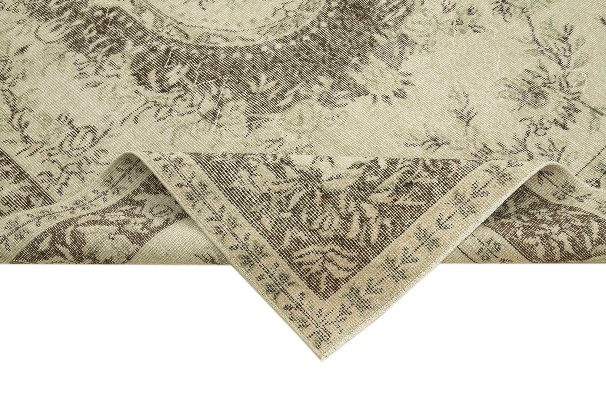 Vintage Bej Eskitme Pamuk Yün El Dokuma Halısı 175x272 Agacan