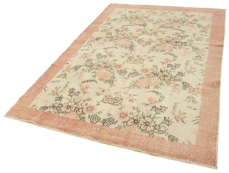 Vintage Bej Eskitme Pamuk Yün El Dokuma Halısı 157x235 Agacan
