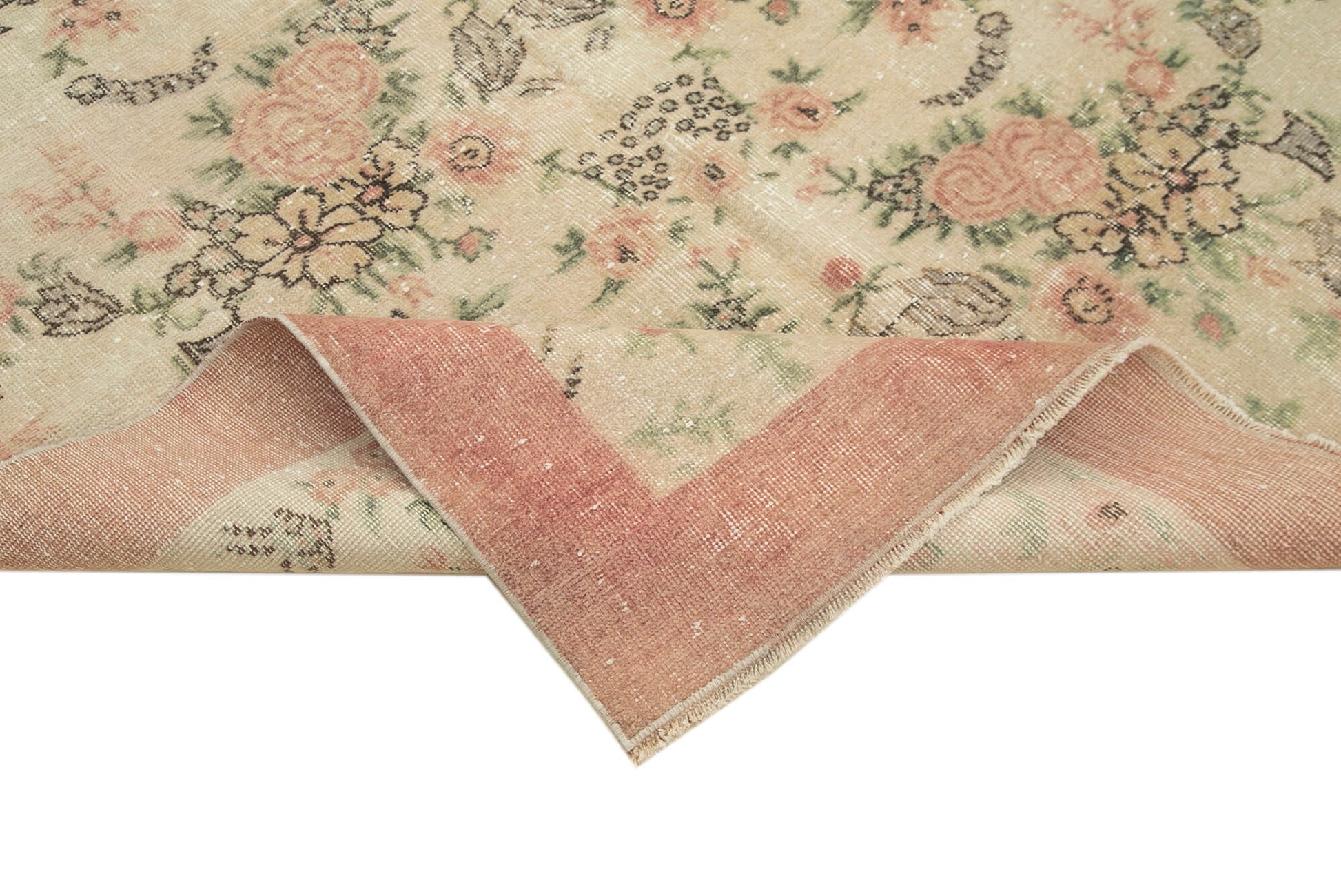 Vintage Bej Eskitme Pamuk Yün El Dokuma Halısı 157x235 Agacan