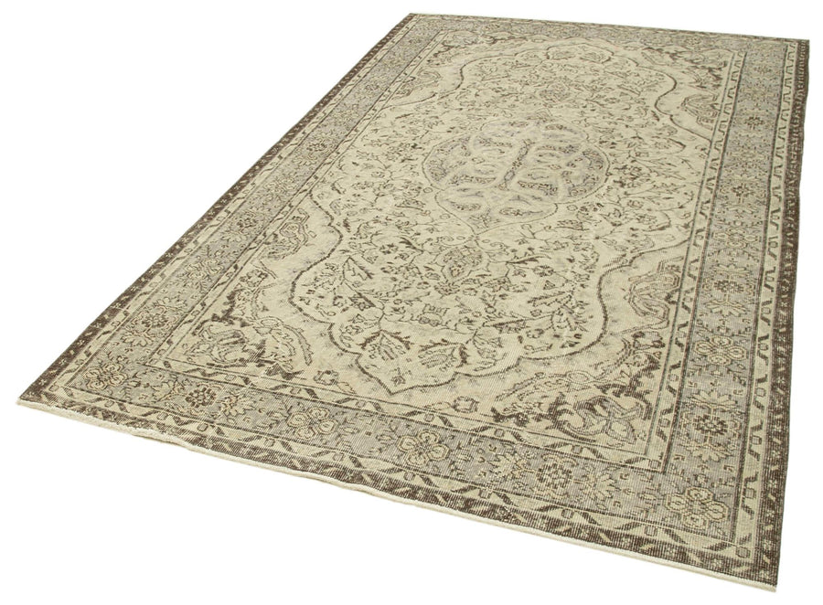 Vintage Bej Eskitme Pamuk Yün El Dokuma Halısı 170x276 Agacan