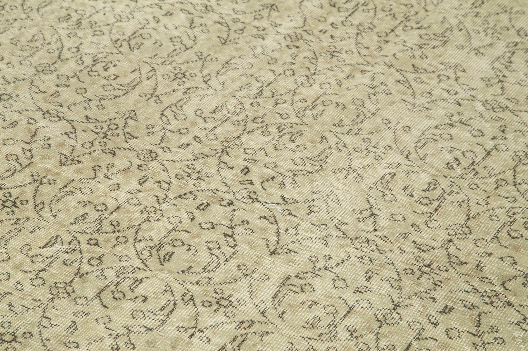 Vintage Bej Eskitme Pamuk Yün El Dokuma Halısı 203x309 Agacan