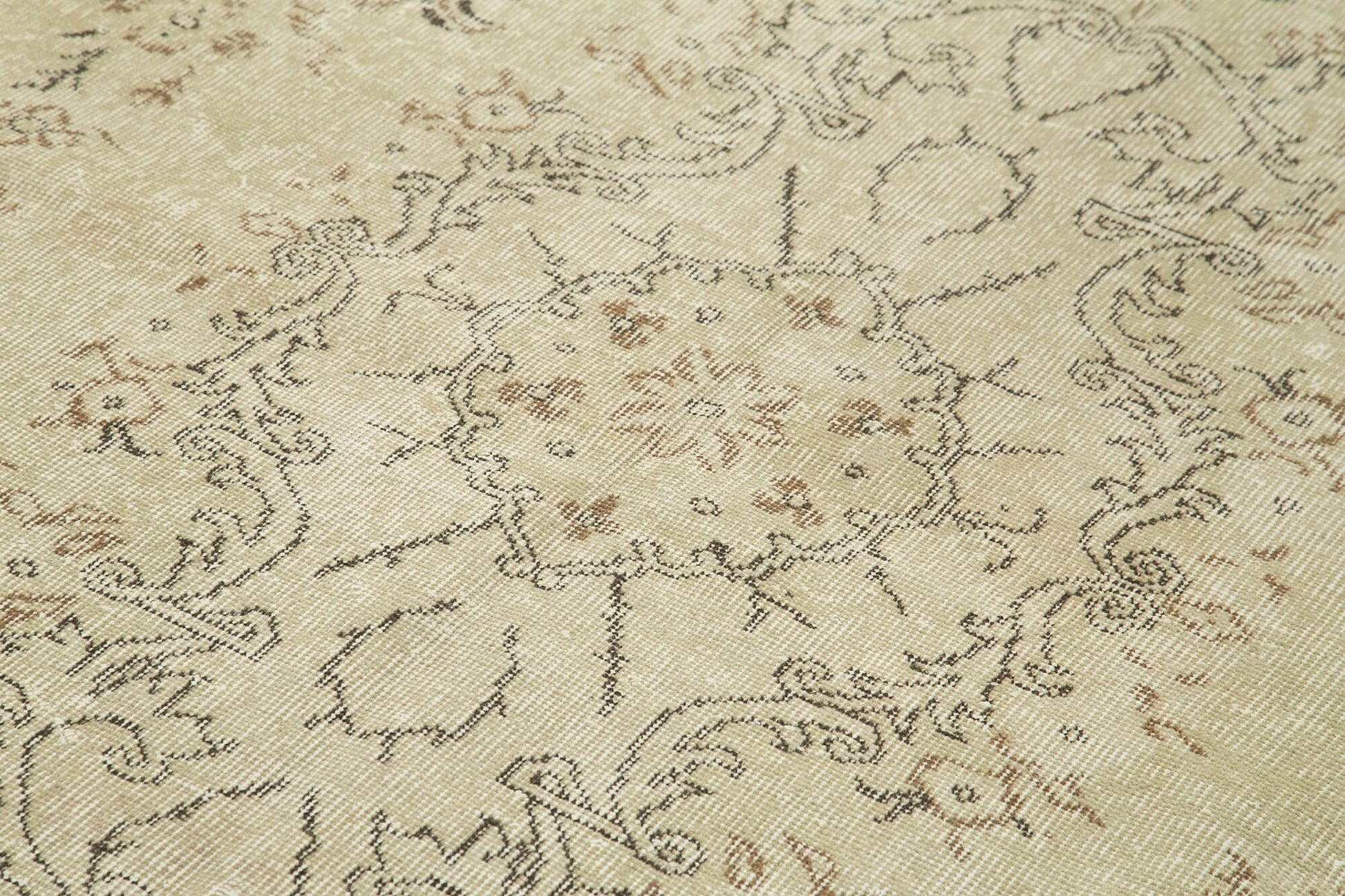 Vintage Bej Eskitme Pamuk Yün El Dokuma Halısı 185x290 Agacan