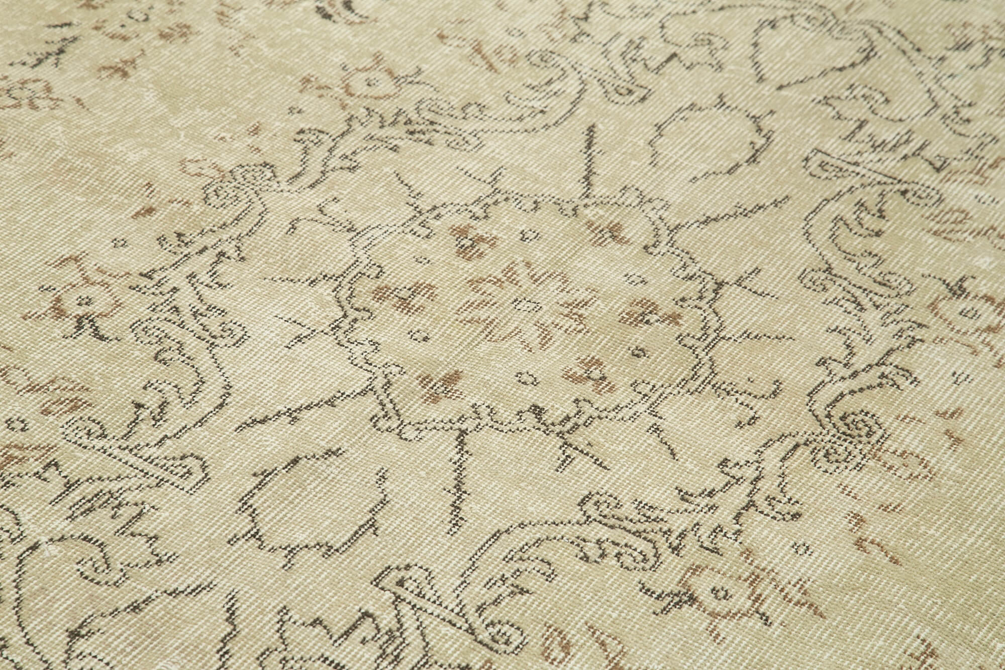 Vintage Bej Eskitme Pamuk Yün El Dokuma Halısı 185x290 Agacan