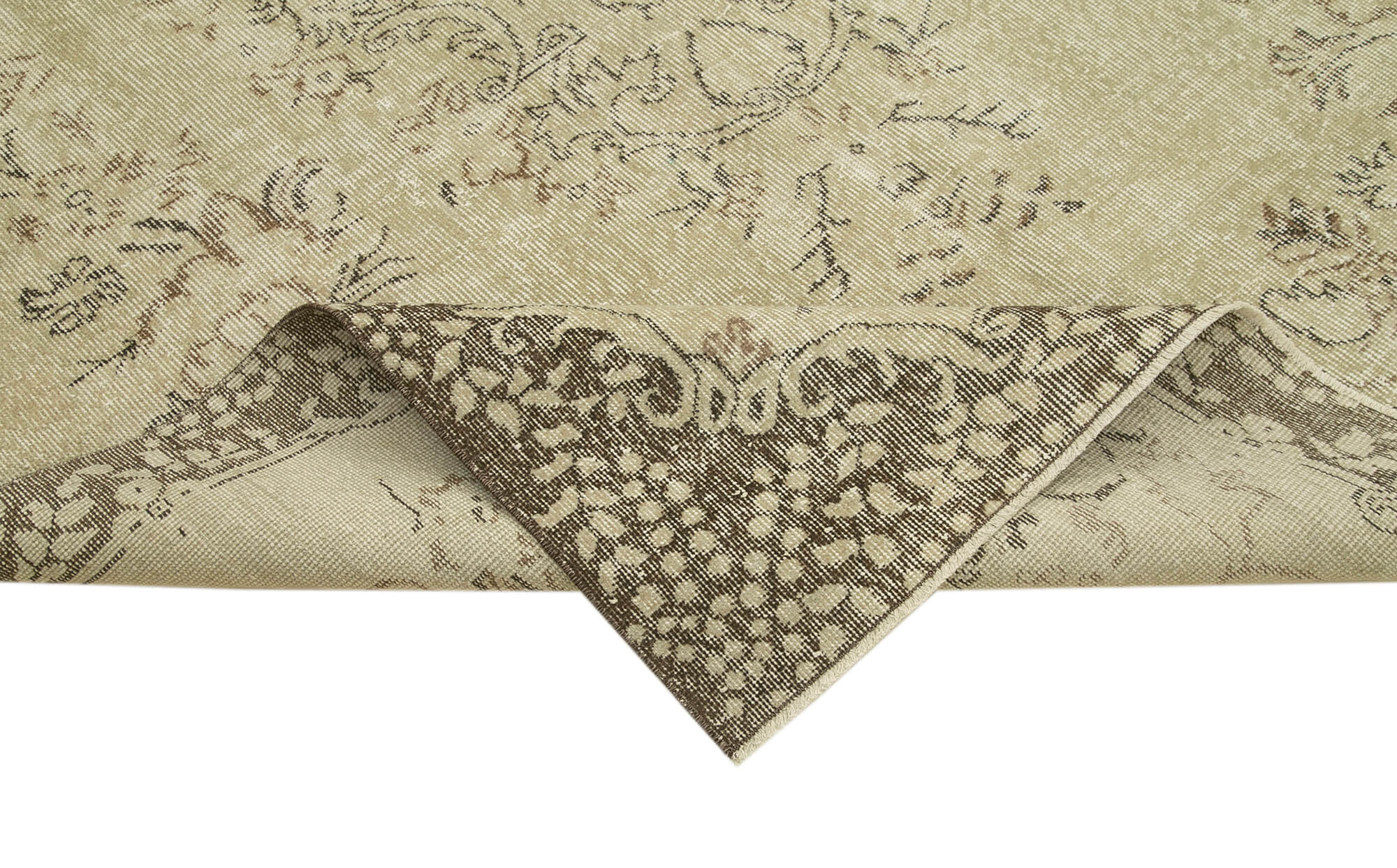 Vintage Bej Eskitme Pamuk Yün El Dokuma Halısı 185x290 Agacan