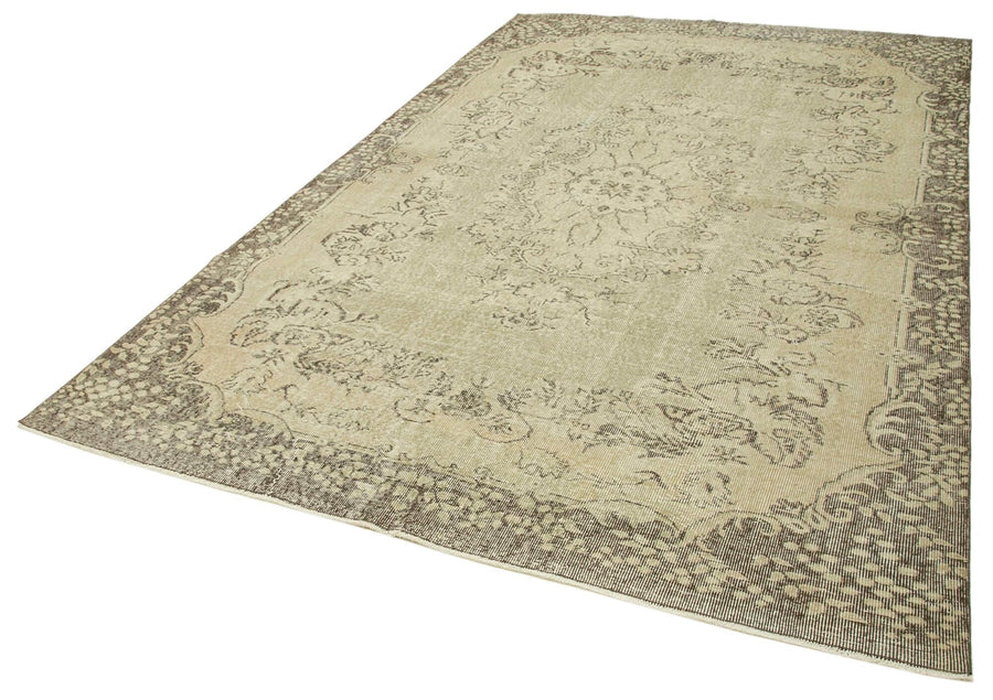 Vintage Bej Eskitme Pamuk Yün El Dokuma Halısı 200x310 Agacan