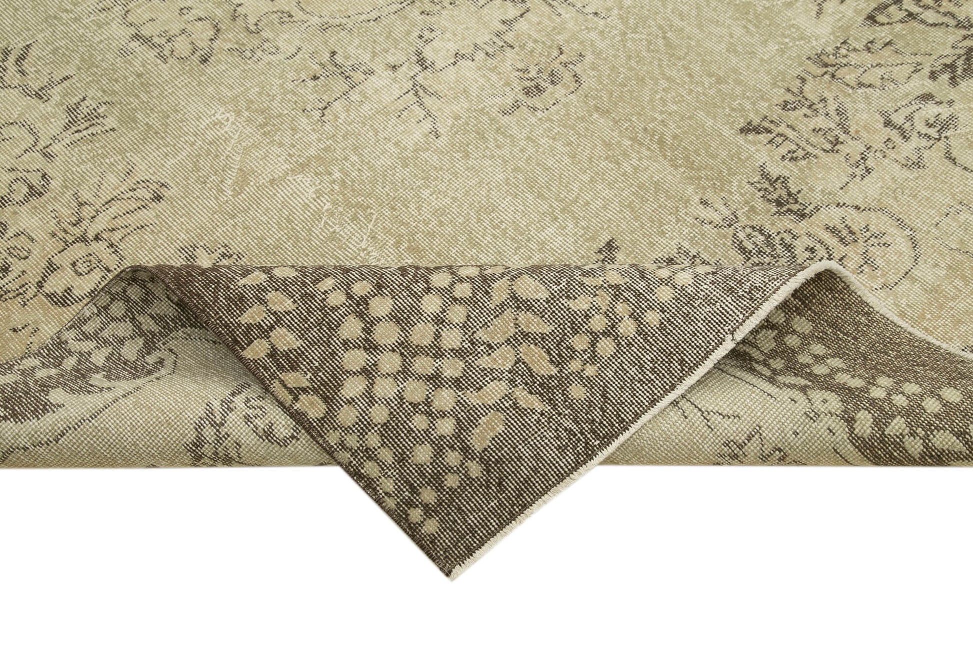 Vintage Bej Eskitme Pamuk Yün El Dokuma Halısı 200x310 Agacan