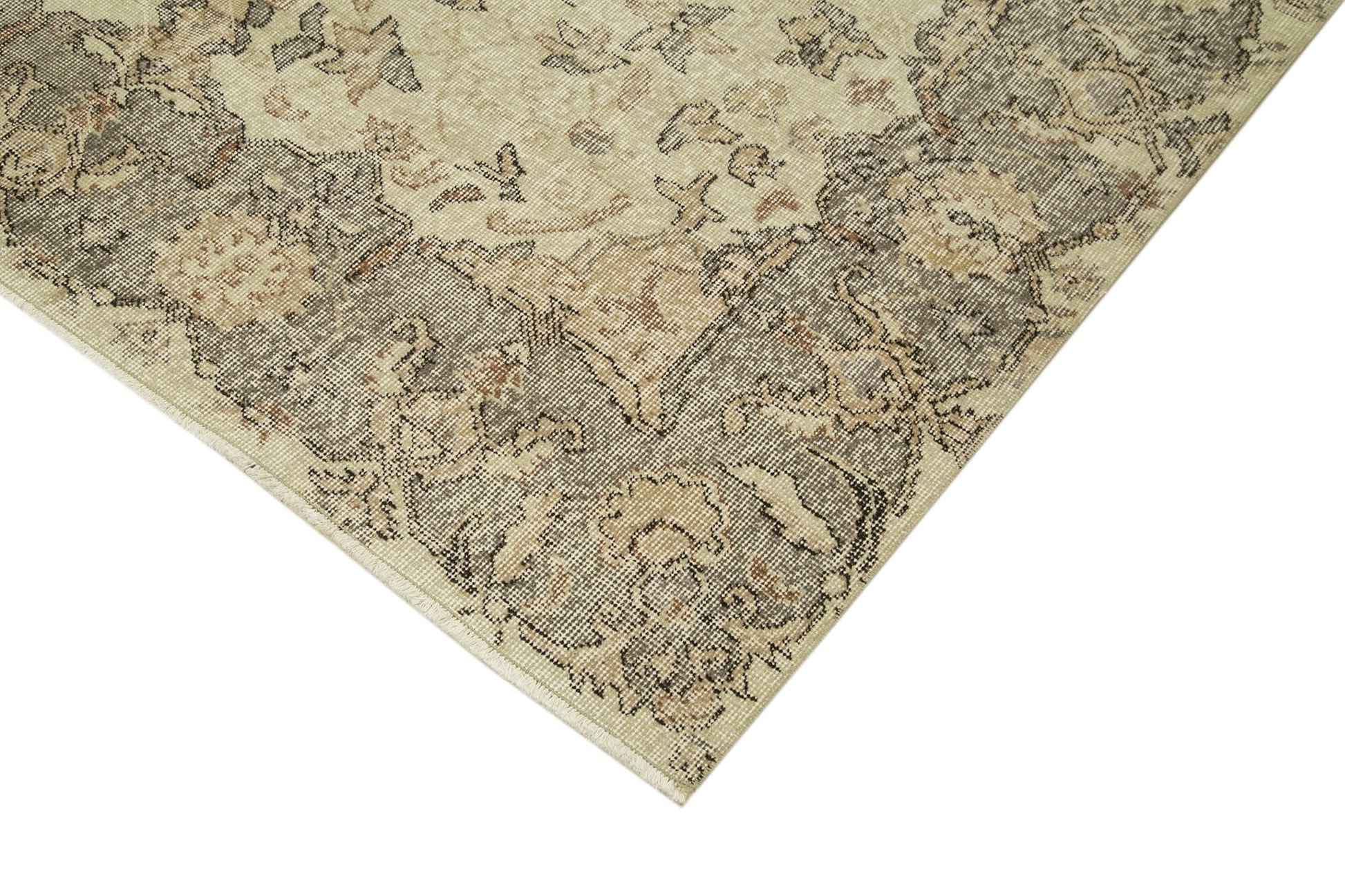 Vintage Bej Eskitme Pamuk Yün El Dokuma Halısı 187x300 Agacan