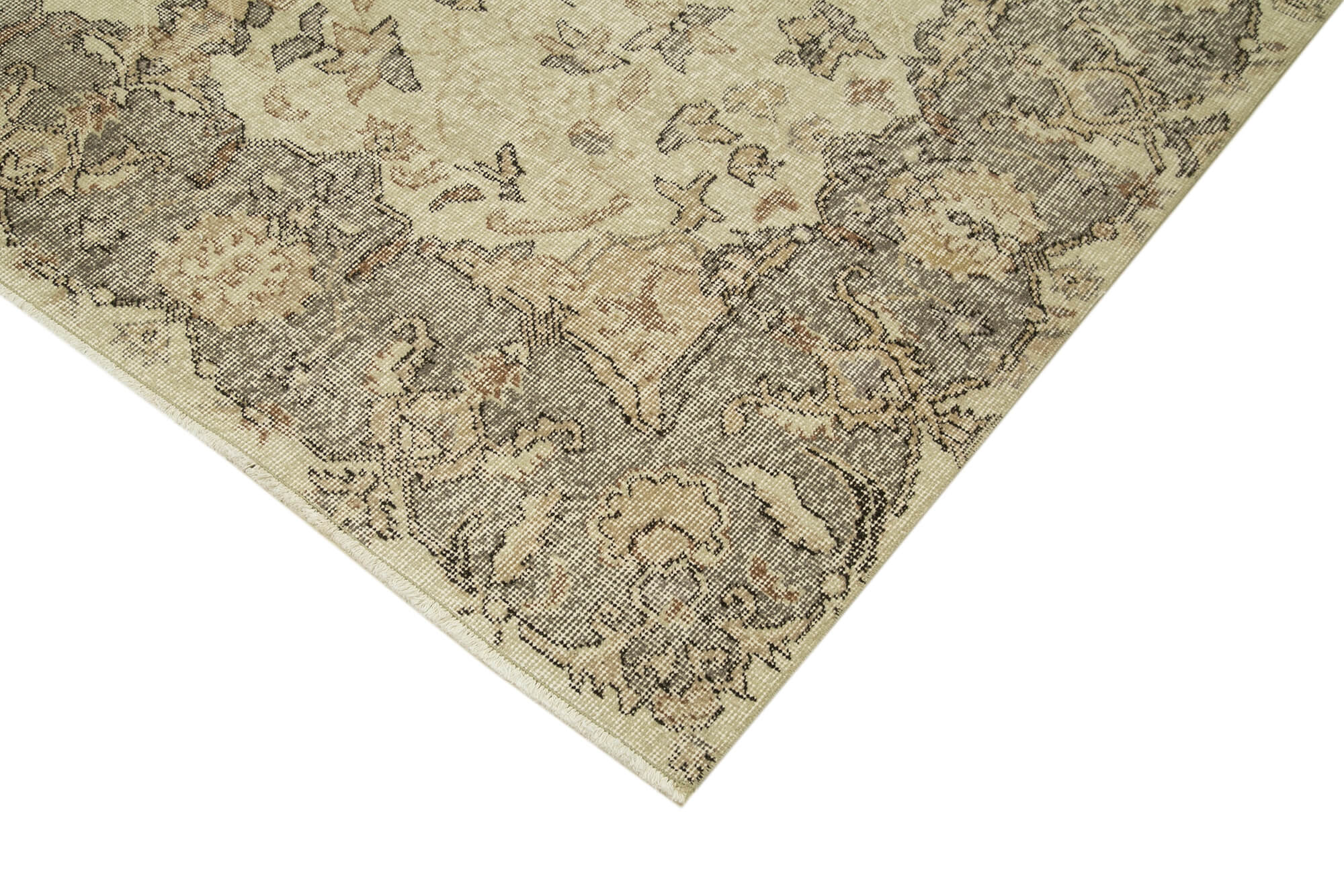 Vintage Bej Eskitme Pamuk Yün El Dokuma Halısı 187x300 Agacan