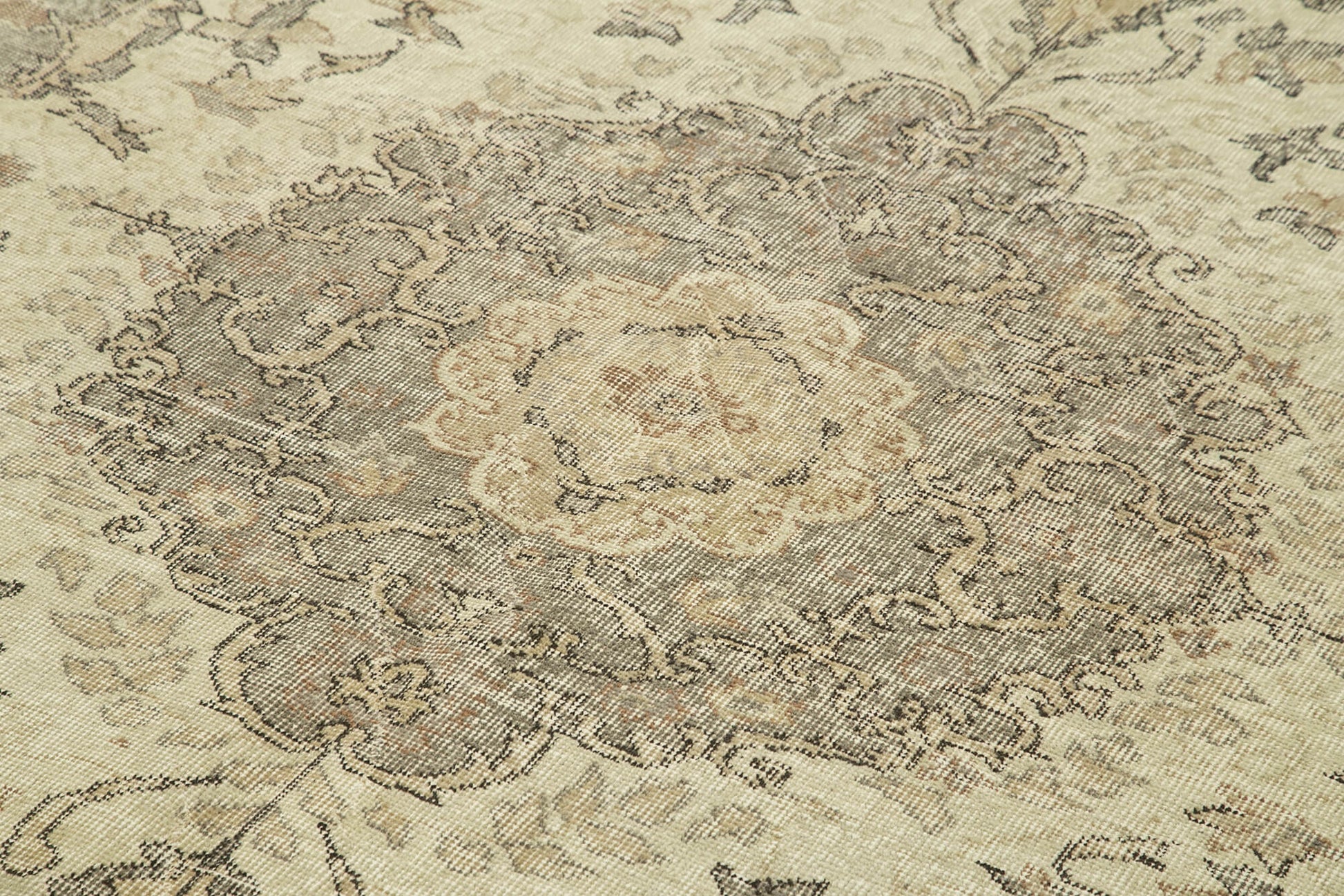 Vintage Bej Eskitme Pamuk Yün El Dokuma Halısı 187x300 Agacan