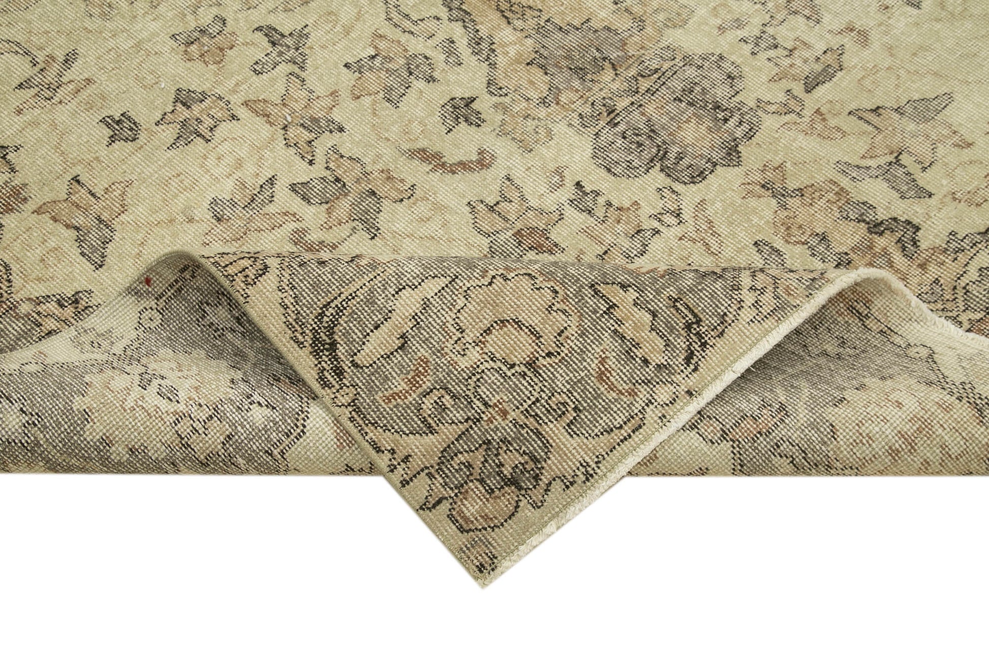 Vintage Bej Eskitme Pamuk Yün El Dokuma Halısı 187x300 Agacan