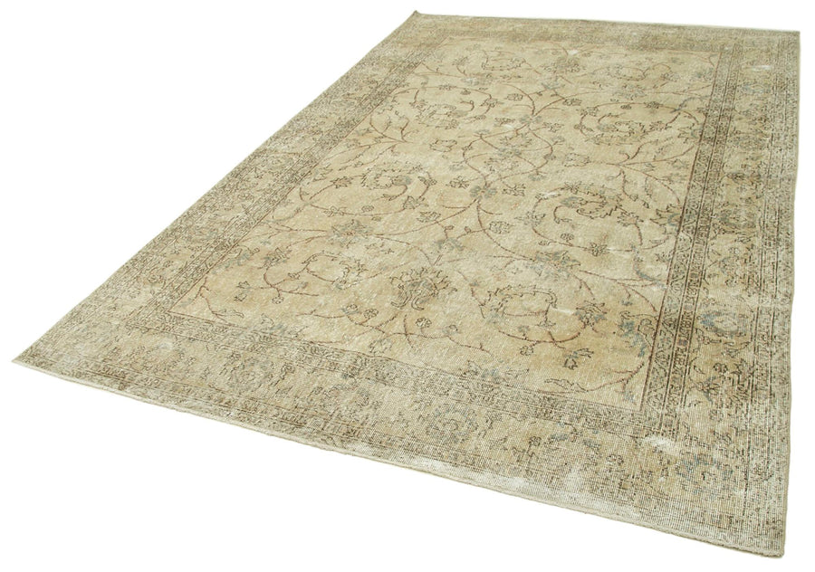 Vintage Bej Eskitme Pamuk Yün El Dokuma Halısı 200x305 Agacan